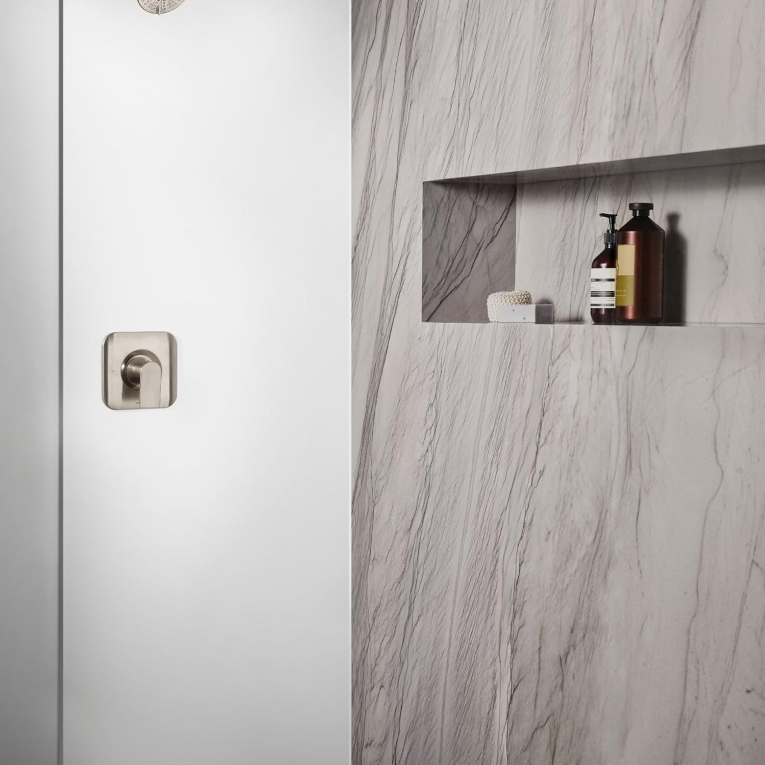 image:imageMoen Genta LX Pressure Balancing EcoPerformance Modern Shower Trim with Showerhead and Lever Handle PosiTemp Valve Required Matte Black T2472EPBLBrushed Nickel
