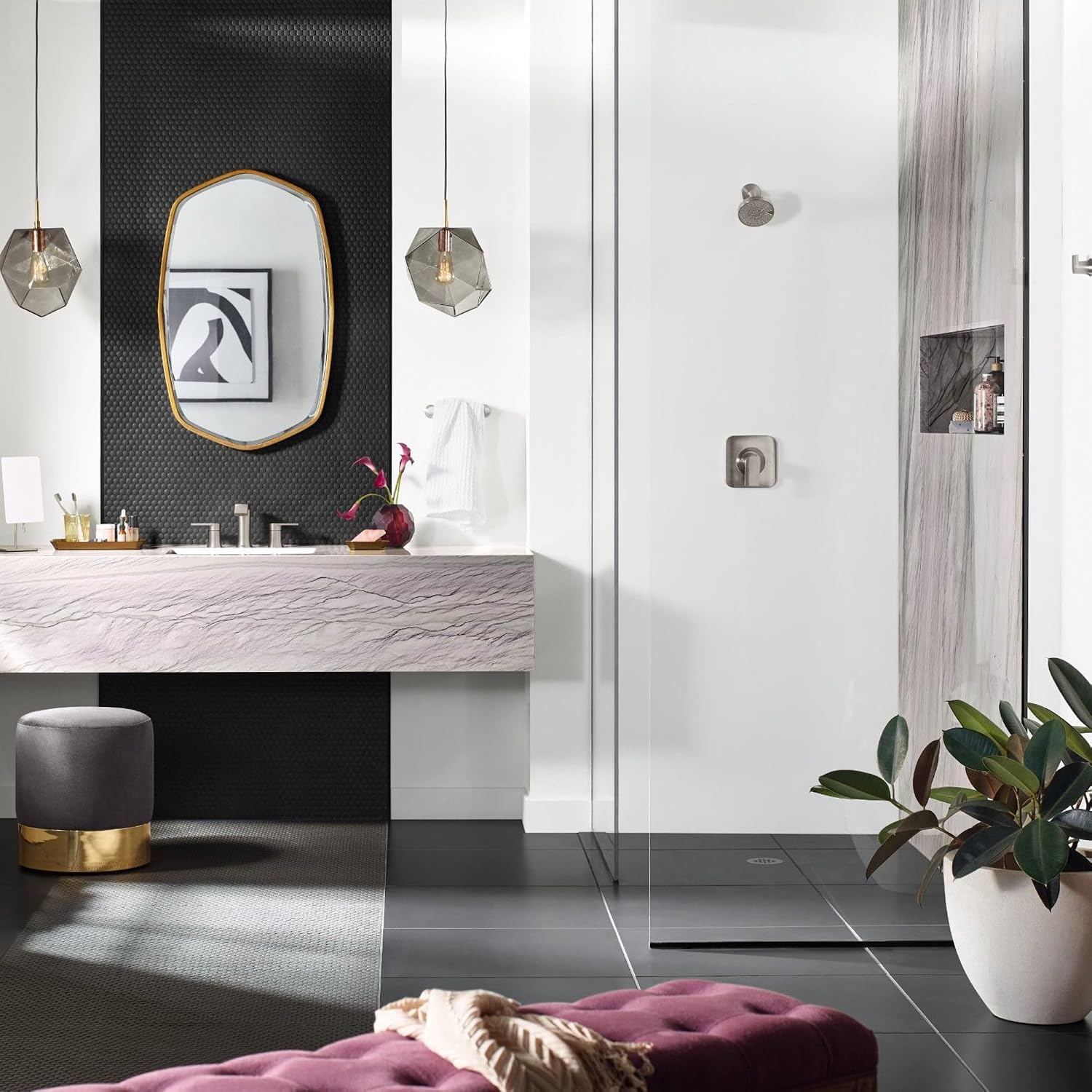 image:imageMoen Genta LX Pressure Balancing EcoPerformance Modern Shower Trim with Showerhead and Lever Handle PosiTemp Valve Required Matte Black T2472EPBLBrushed Nickel