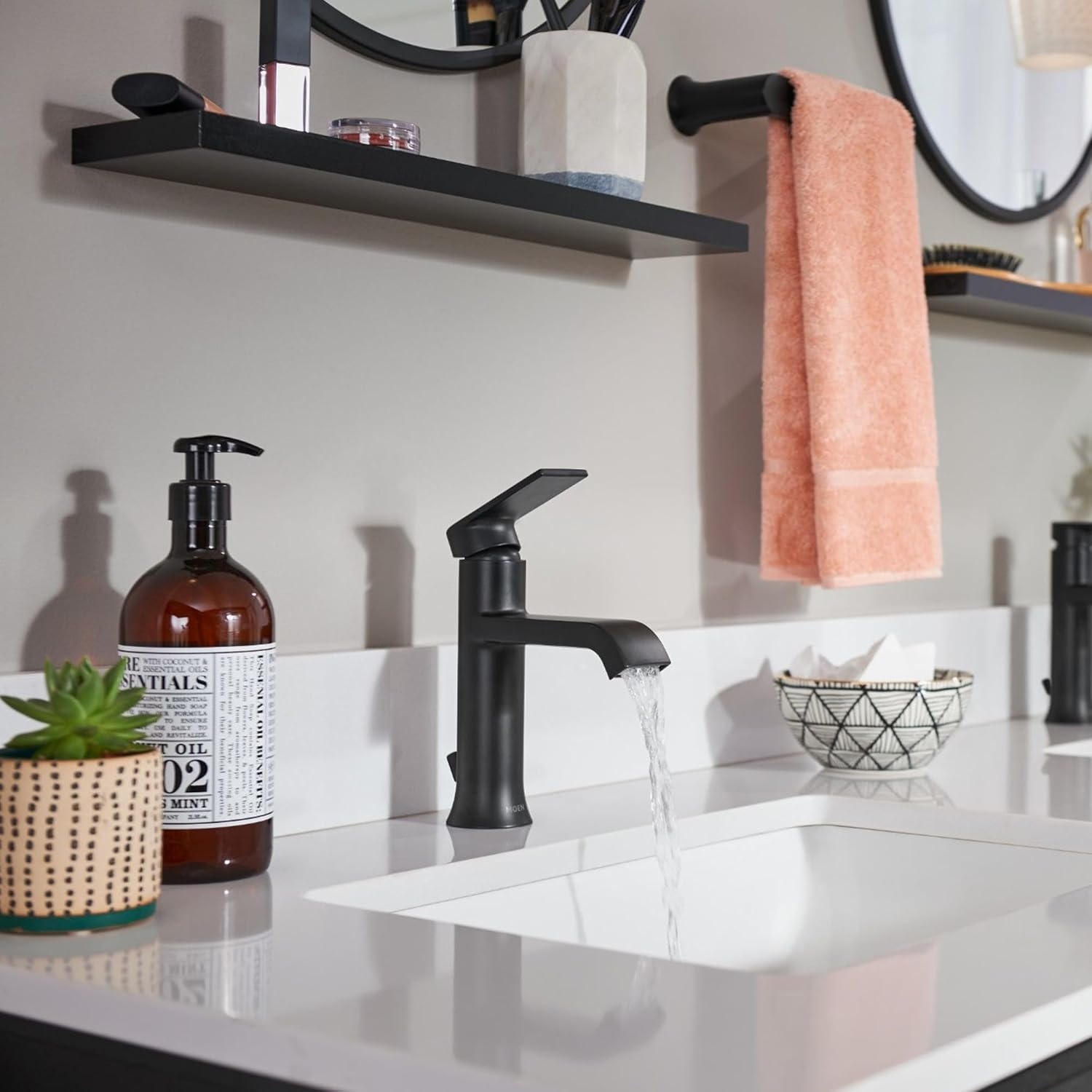 image:imageMoen Genta LX Pressure Balancing EcoPerformance Modern Shower Trim with Showerhead and Lever Handle PosiTemp Valve Required Matte Black T2472EPBLMatte Black