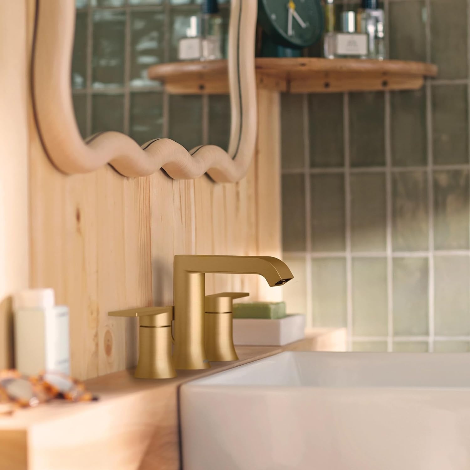 image:imageMoen Genta LX TwoHandle High Arc Widespread Bathroom Sink Faucet for 3Hole Setups Valve Included Brushed Nickel TV6708BNBronzed Gold