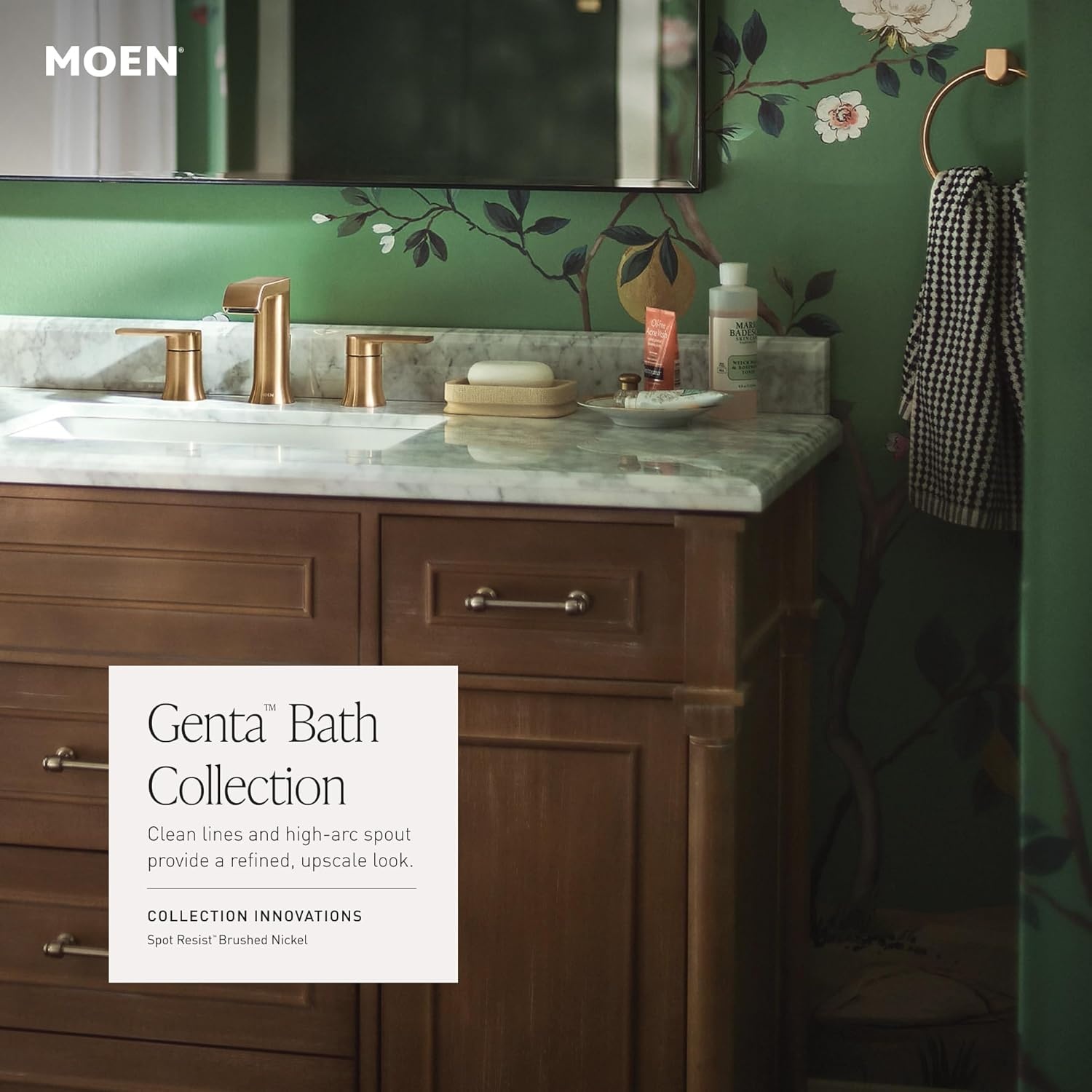 image:imageMoen Genta LX TwoHandle High Arc Widespread Bathroom Sink Faucet for 3Hole Setups Valve Included Brushed Nickel TV6708BNBronzed Gold