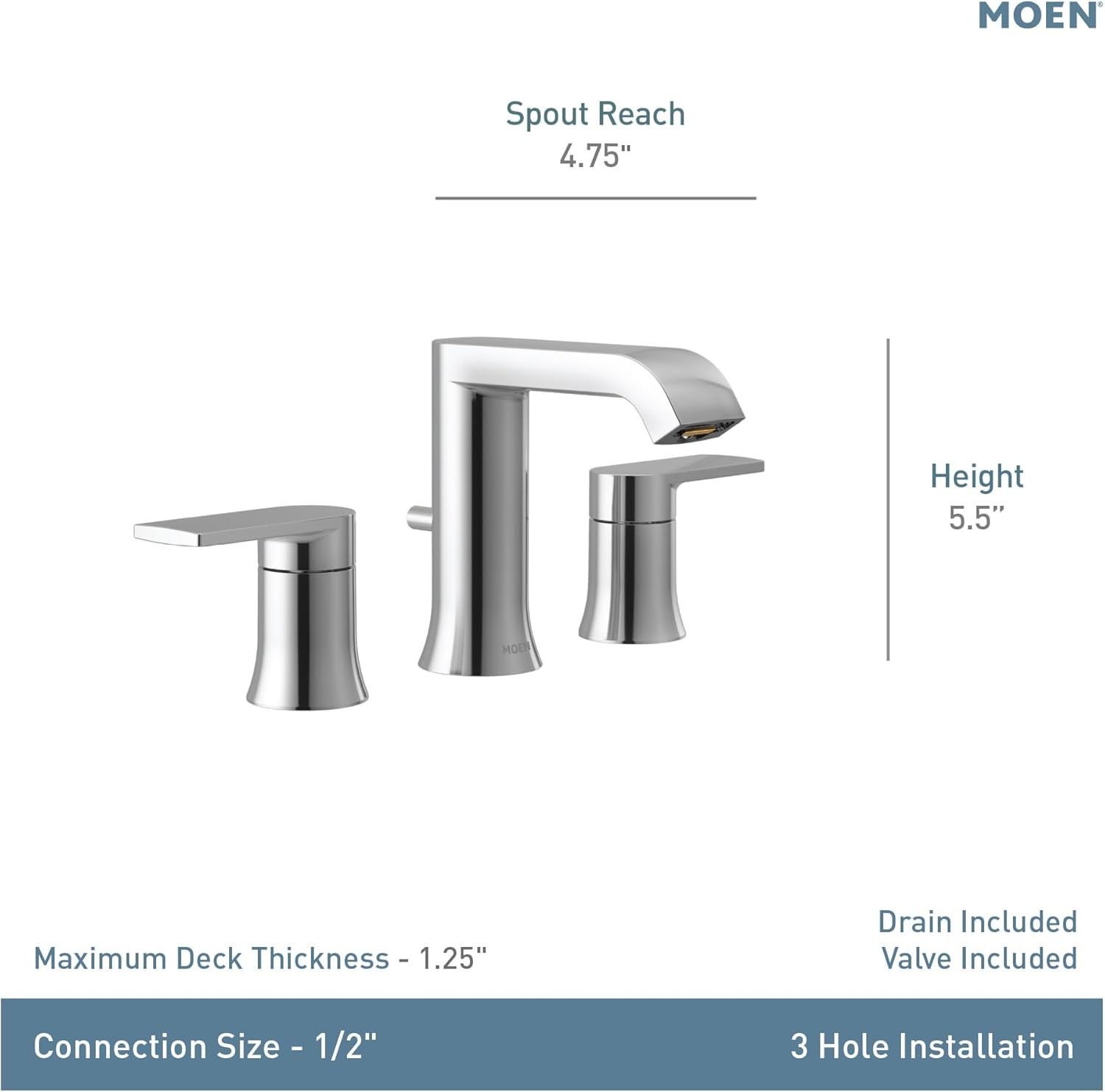image:imageMoen Genta LX TwoHandle High Arc Widespread Bathroom Sink Faucet for 3Hole Setups Valve Included Brushed Nickel TV6708BNChrome