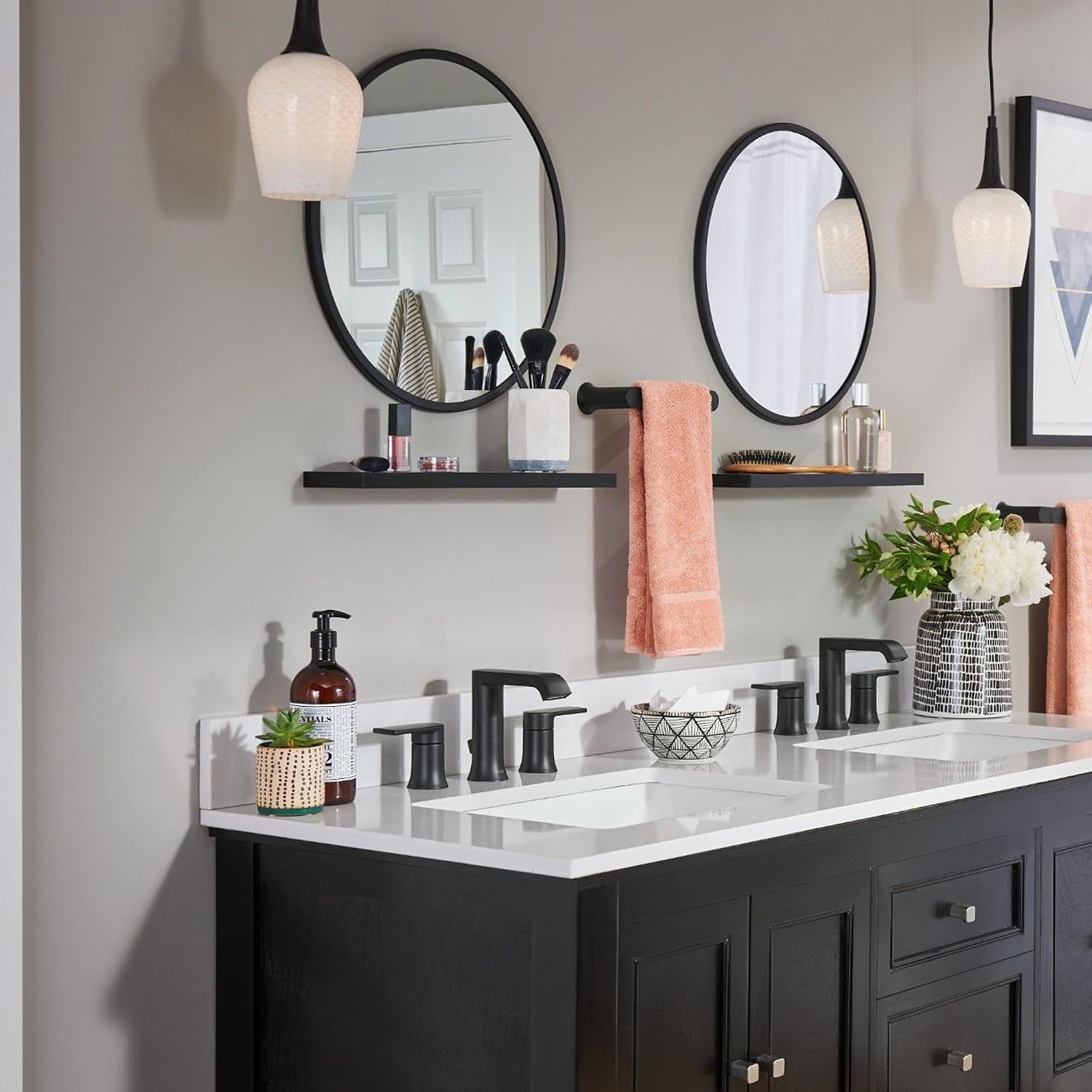 image:imageMoen Genta LX TwoHandle High Arc Widespread Bathroom Sink Faucet for 3Hole Setups Valve Included Brushed Nickel TV6708BNMatte Black