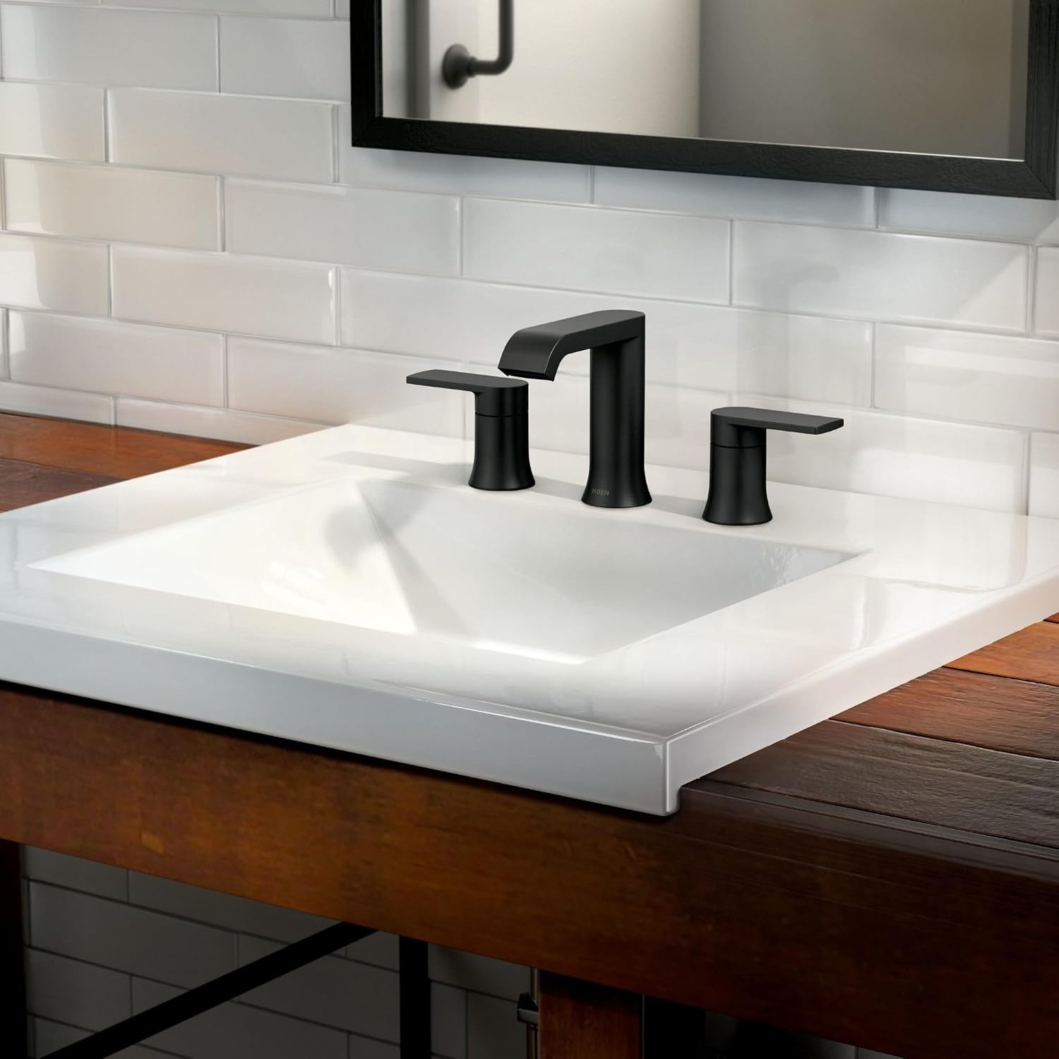 image:imageMoen Genta LX TwoHandle High Arc Widespread Bathroom Sink Faucet for 3Hole Setups Valve Included Brushed Nickel TV6708BNMatte Black