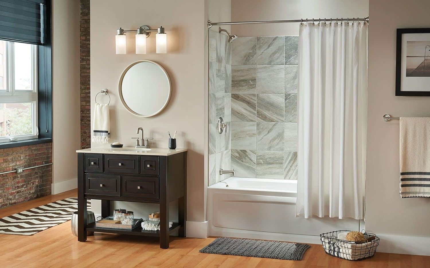 image:imageMoen Gibson Brushed Nickel Pressure Balancing EcoPerformance Modern Shower Trim Featuring Single Function Showerhead Handle and Tub Spout PosiTemp Valve Required T2903EPBN