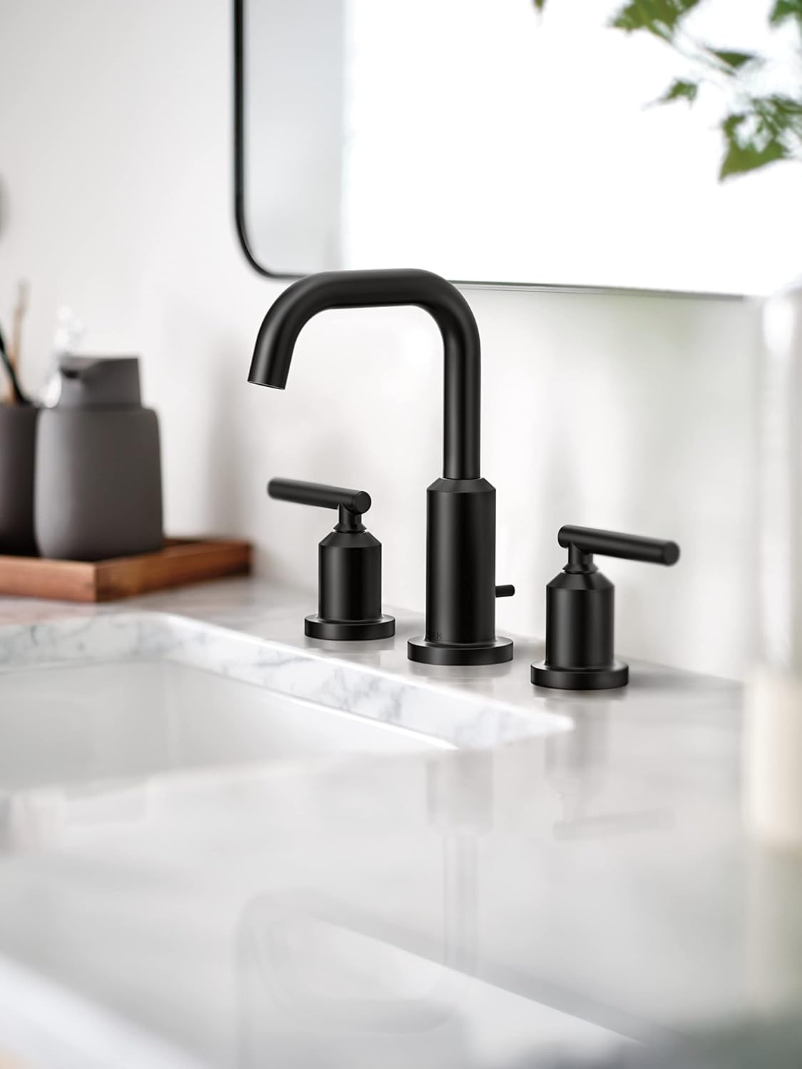 image:imageMoen Gibson Matte Black TwoHandle Widespread High Arc Modern Bathroom Sink Faucet Modern Bathroom Faucet for Three Hole Bath Sinks Valve Required T6142BLMatte Black