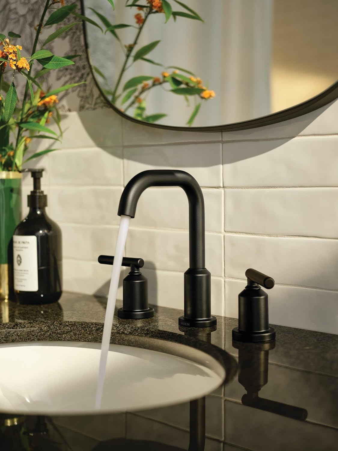 image:imageMoen Gibson Matte Black TwoHandle Widespread High Arc Modern Bathroom Sink Faucet Modern Bathroom Faucet for Three Hole Bath Sinks Valve Required T6142BLMatte Black