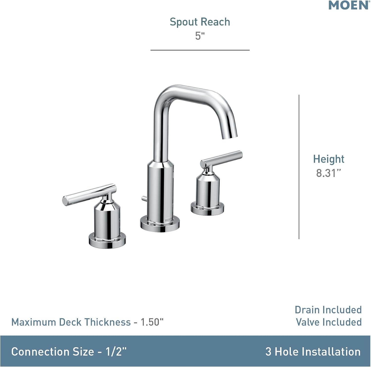 image:imageMoen Gibson Matte Black TwoHandle Widespread High Arc Modern Bathroom Sink Faucet Modern Bathroom Faucet for Three Hole Bath Sinks Valve Required T6142BLMatte Black