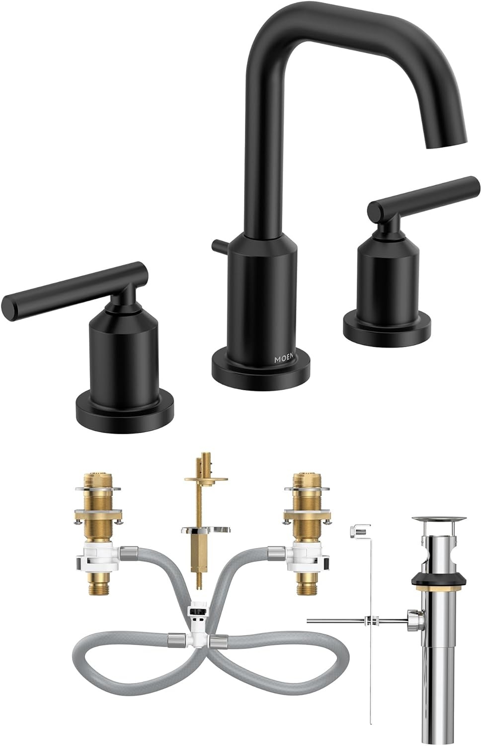 image:imageMoen Gibson Matte Black TwoHandle Widespread High Arc Modern Bathroom Sink Faucet Modern Bathroom Faucet for Three Hole Bath Sinks Valve Required T6142BLMatte Black