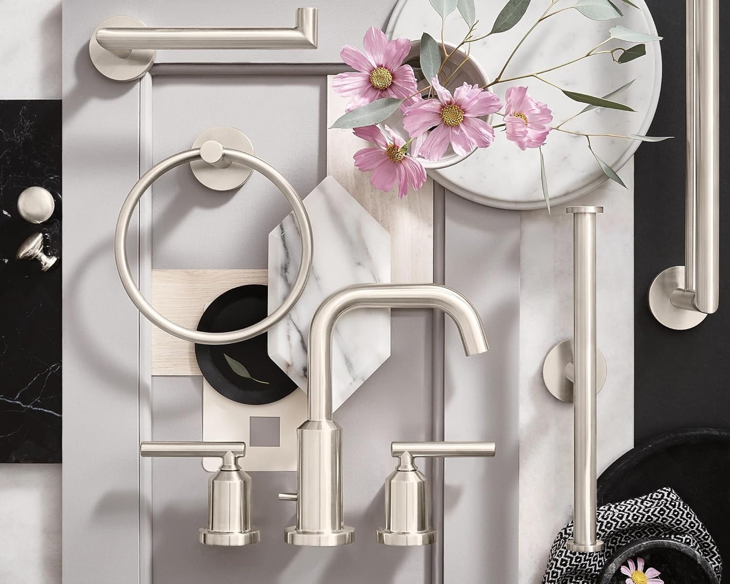 image:imageMoen Gibson Matte Black TwoHandle Widespread High Arc Modern Bathroom Sink Faucet Modern Bathroom Faucet for Three Hole Bath Sinks Valve Required T6142BLBrushed Nickel