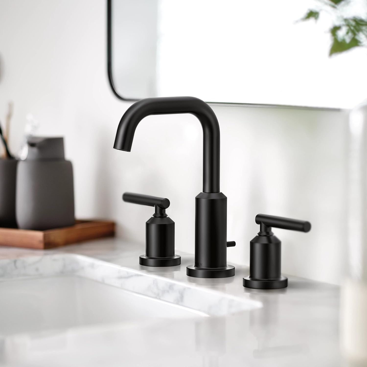 image:imageMoen Gibson Matte Black TwoHandle Widespread High Arc Modern Bathroom Sink Faucet Modern Bathroom Faucet for Three Hole Bath Sinks Valve Required T6142BLMatte Black