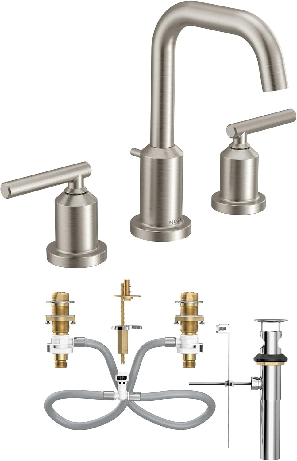 image:imageMoen Gibson Matte Black TwoHandle Widespread High Arc Modern Bathroom Sink Faucet Modern Bathroom Faucet for Three Hole Bath Sinks Valve Required T6142BLBrushed Nickel