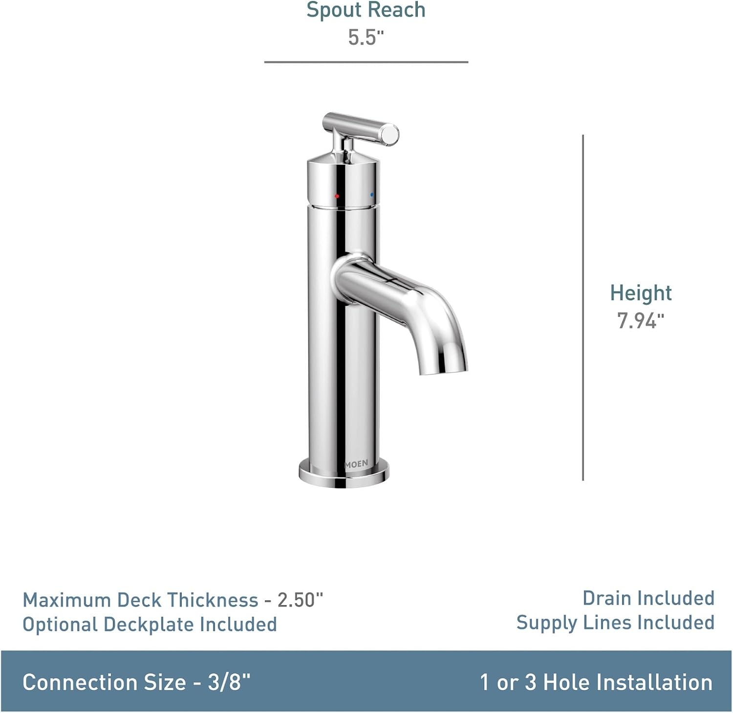 image:imageMoen Gibson OneHandle Single Hole Modern Bathroom Sink Faucet with Optional Deckplate Matte Black 6145BLChrome