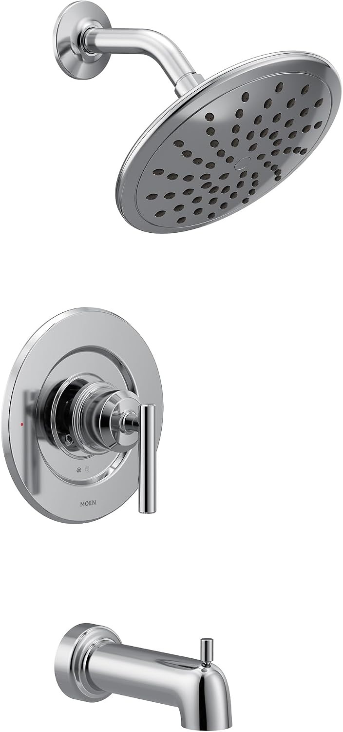image:imageMoen Gibson PosiTemp Pressure Balancing Modern Tub and Shower Trim with 8Inch Rainshower Valve Required Brushed Nickel T3003EPBNChrome