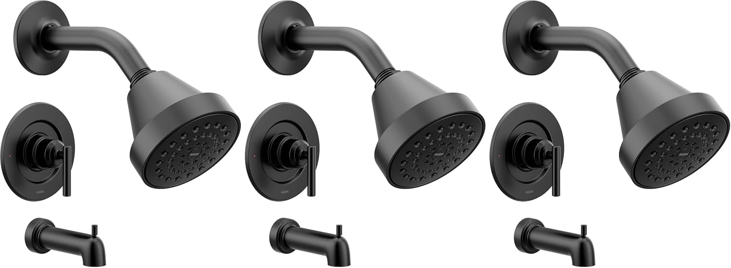 image:imageMoen Gibson Pressure Balancing EcoPerformance Showerhead Shower Handle and Tub Spout PosiTemp Valve Required Matte Black T2903EPBLMatte Black