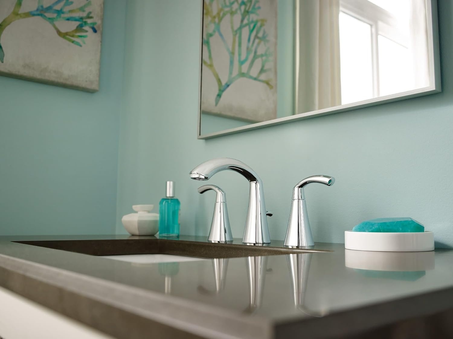 image:imageMoen Glyde Brushed Nickel TwoHandle 8Inch Widespread High Arc Modern Bathroom Sink Faucet Valve Required T6173BNBrushed Nickel