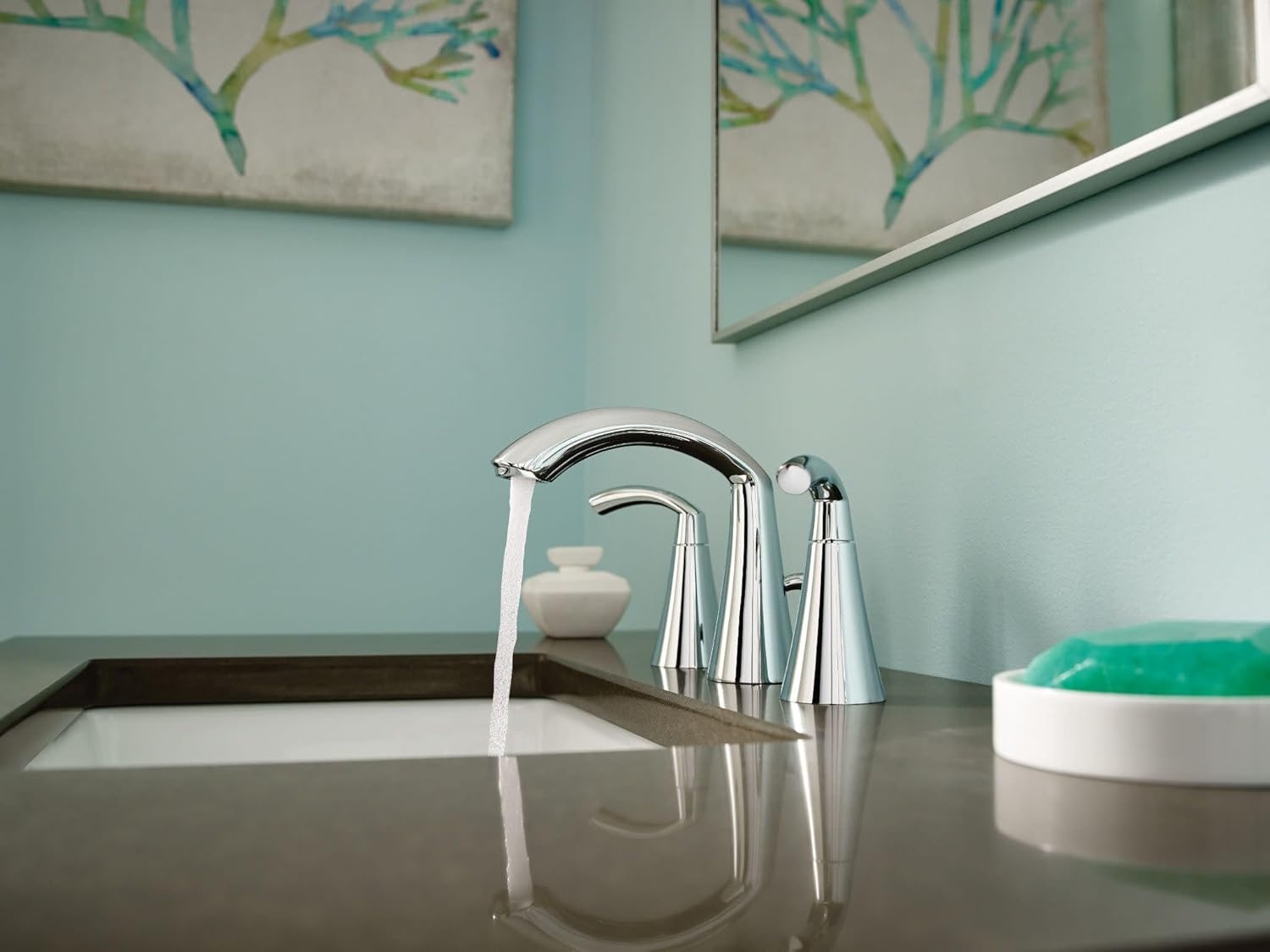 image:imageMoen Glyde Brushed Nickel TwoHandle 8Inch Widespread High Arc Modern Bathroom Sink Faucet Valve Required T6173BNBrushed Nickel