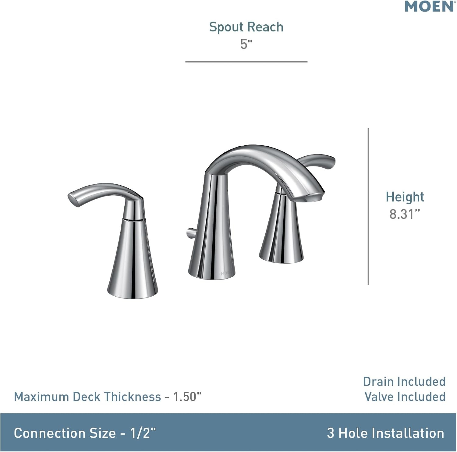 image:imageMoen Glyde Brushed Nickel TwoHandle High Arc Widespread Bathroom Sink Faucet for 3Hole Setups with Valve Included TV6173BN