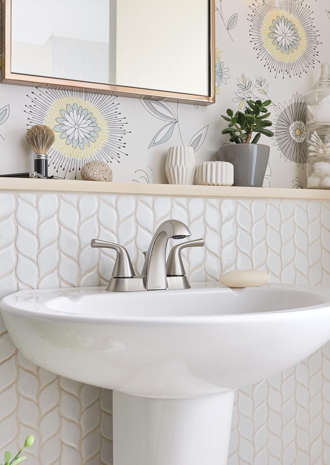 image:imageMoen Haber Spot Resist Brushed Nickel TwoHandle 4 Centerset Bathroom Faucet for 3Hole Sinks 84768SRNNo Size