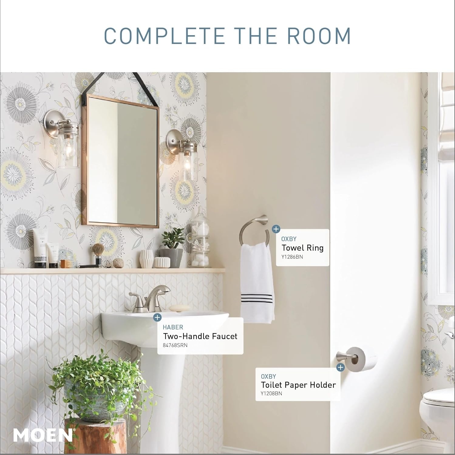 image:imageMoen Haber Spot Resist Brushed Nickel TwoHandle 4 Centerset Bathroom Faucet for 3Hole Sinks 84768SRNNo Size