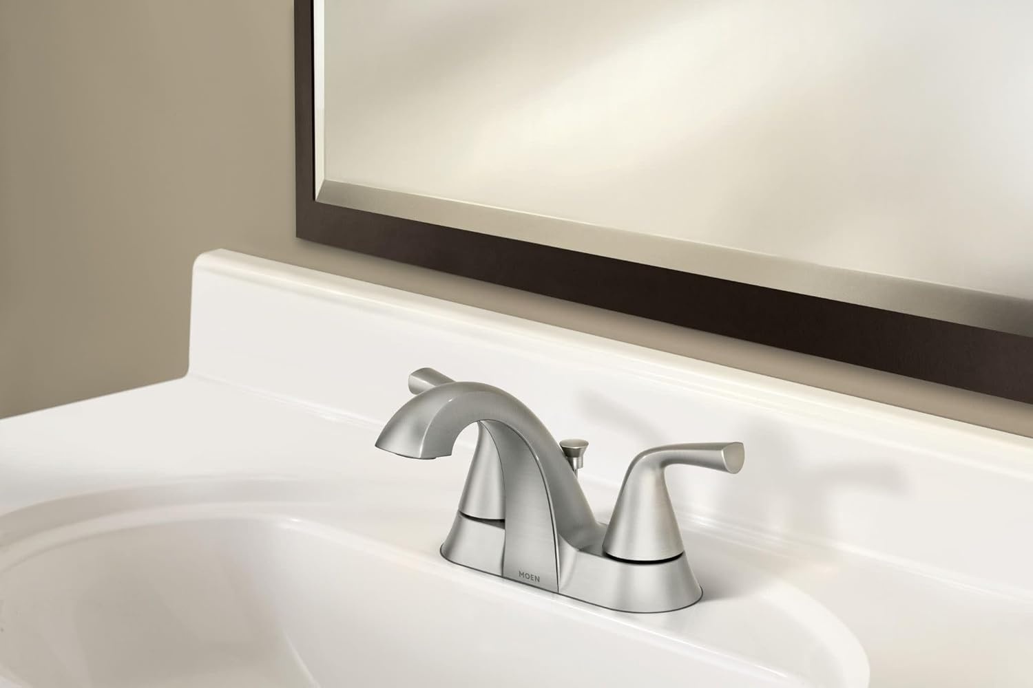image:imageMoen Haber Spot Resist Brushed Nickel TwoHandle 4 Centerset Bathroom Faucet for 3Hole Sinks 84768SRNNo Size