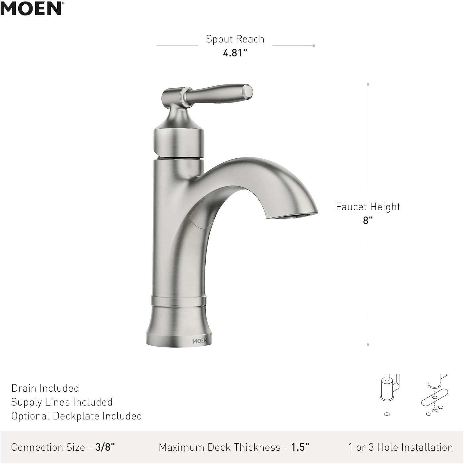 image:imageMoen Halle Spot Resist Brushed Nickel OneHandle Single Hole Bathroom Sink Faucet with Optional Deckplate 84970SRNMatte Black