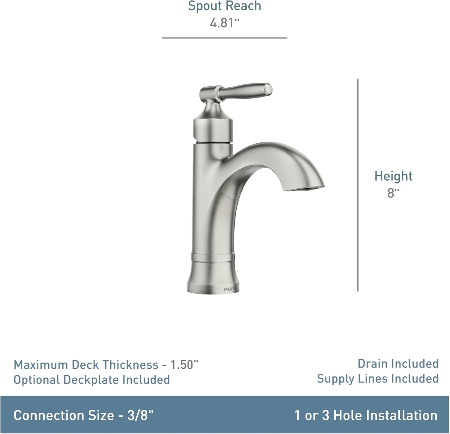 image:imageMoen Halle Spot Resist Brushed Nickel OneHandle Single Hole Bathroom Sink Faucet with Optional Deckplate 84970SRNSpot Resist Nickel