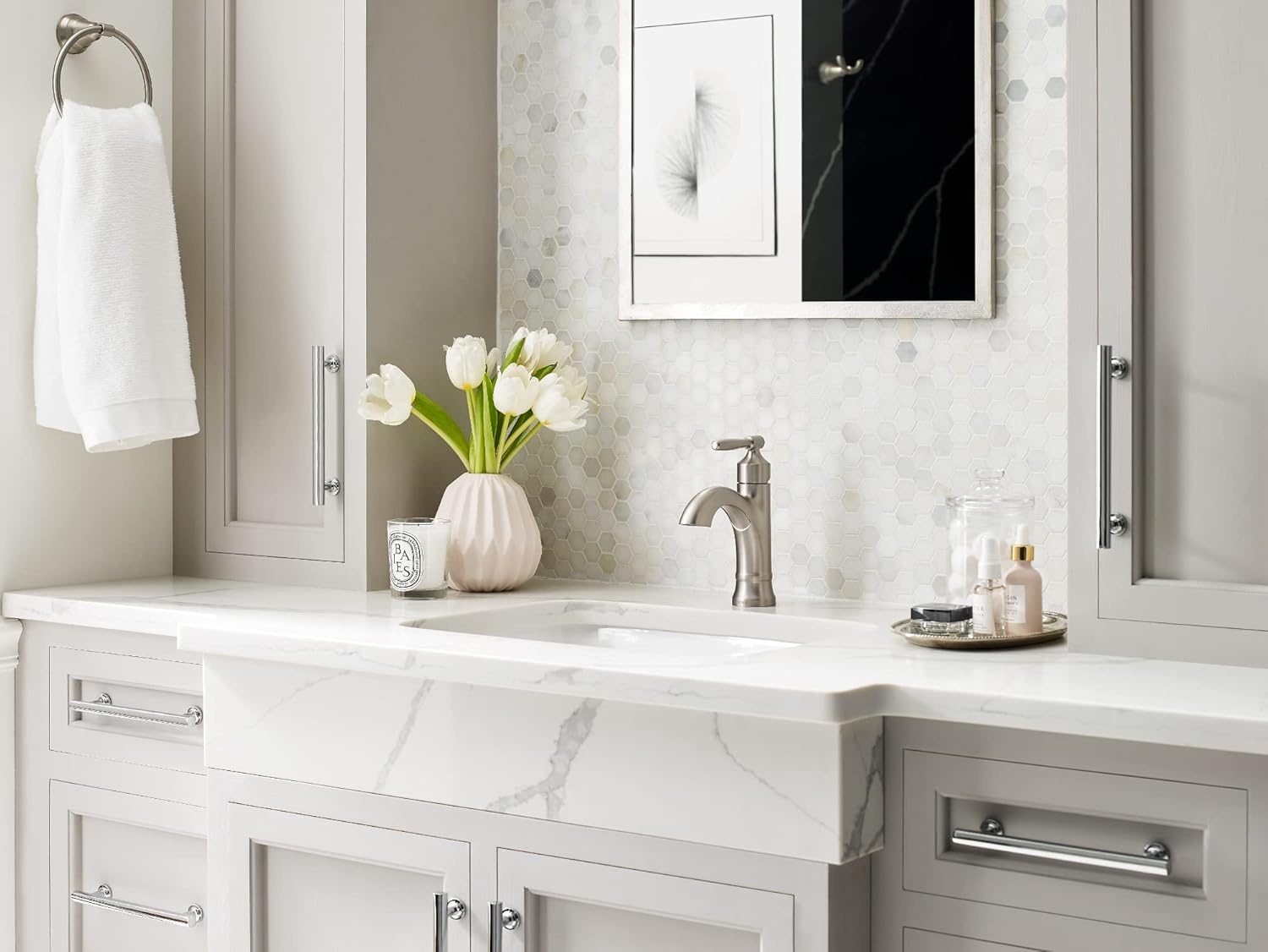 image:imageMoen Halle Spot Resist Brushed Nickel OneHandle Single Hole Bathroom Sink Faucet with Optional Deckplate 84970SRNSpot Resist Nickel