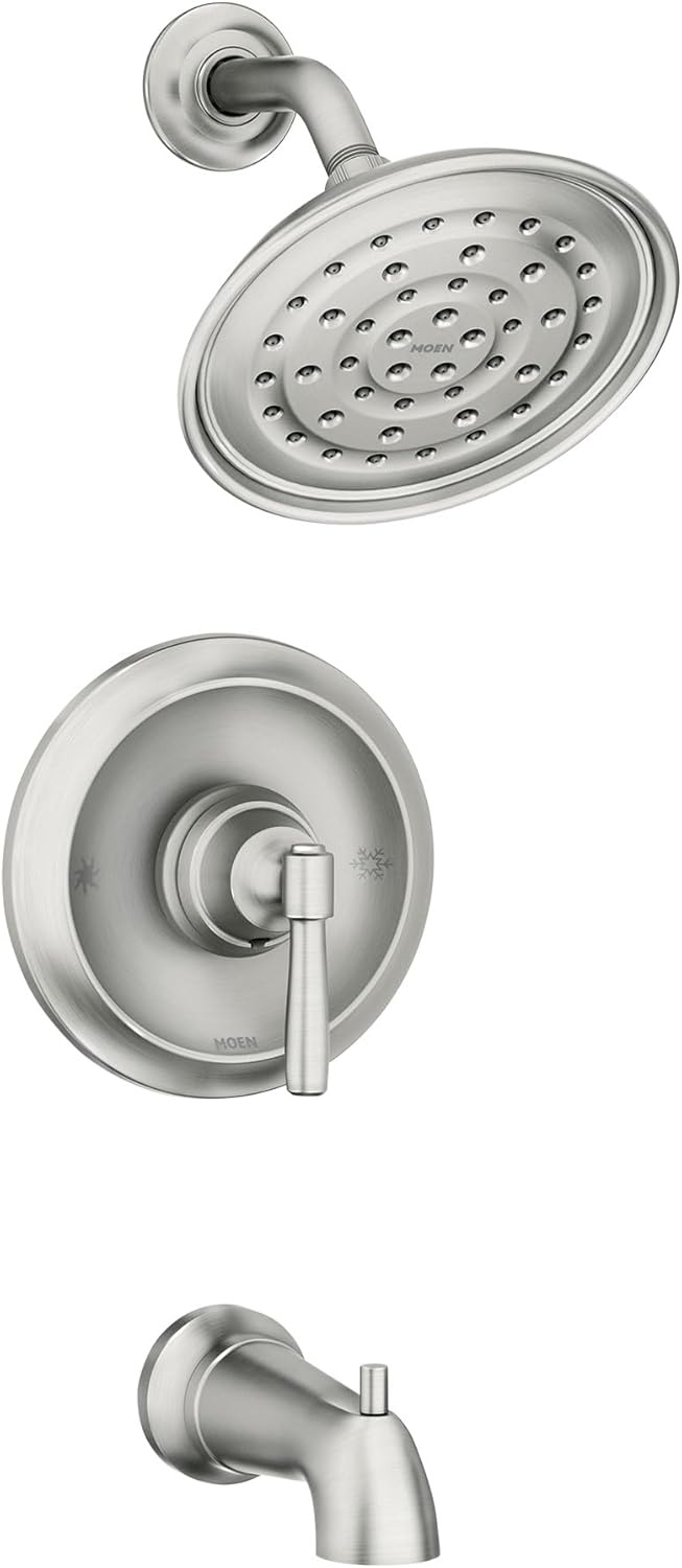 image:imageMoen Halle Spot Resist Brushed Nickel Tub and Shower Trim Kit Featuring Showerhead Lever Handle and Tub Spout with PosiTemp Valve Included 82970SRNSpot Resist Nickel