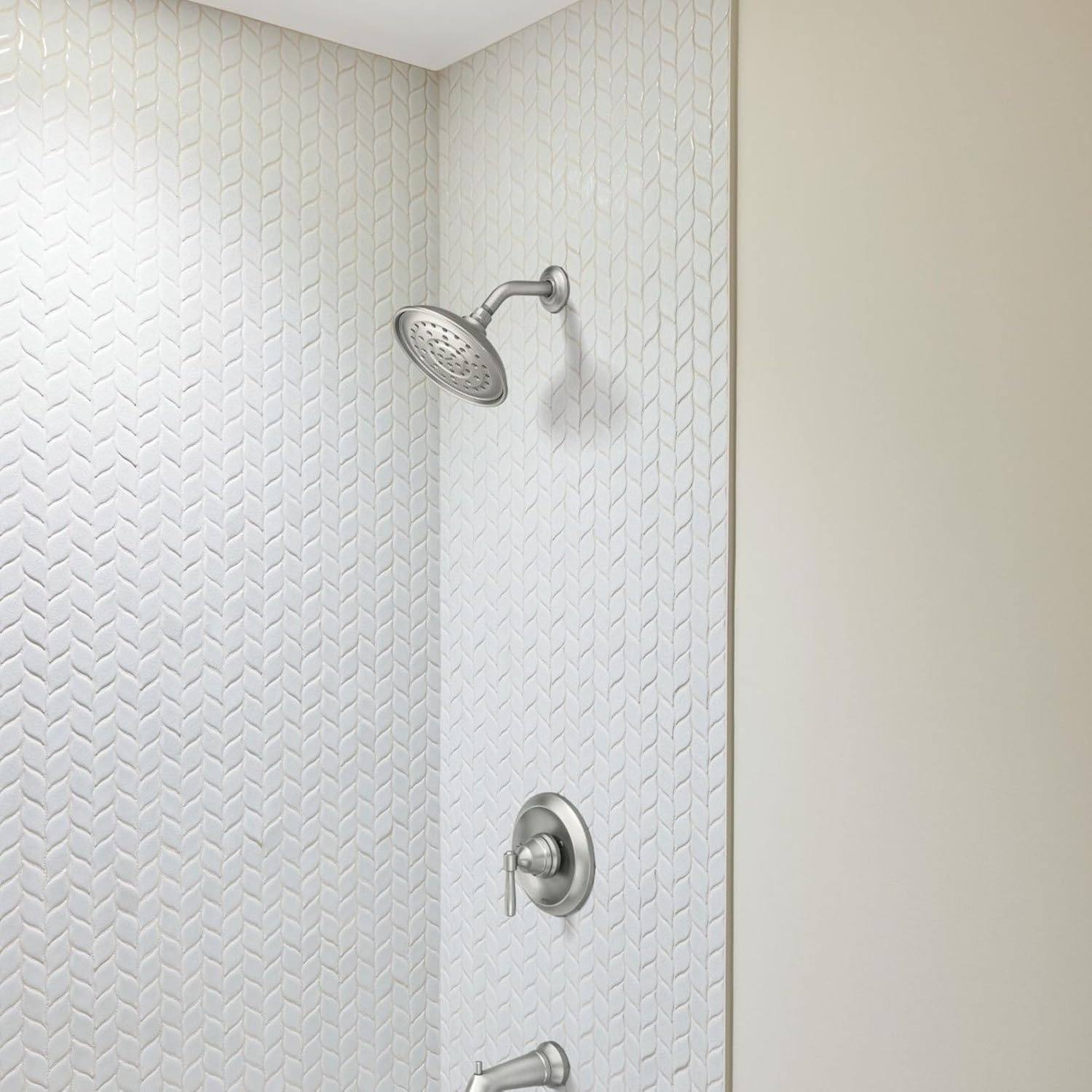 image:imageMoen Halle Spot Resist Brushed Nickel Tub and Shower Trim Kit Featuring Showerhead Lever Handle and Tub Spout with PosiTemp Valve Included 82970SRNSpot Resist Nickel