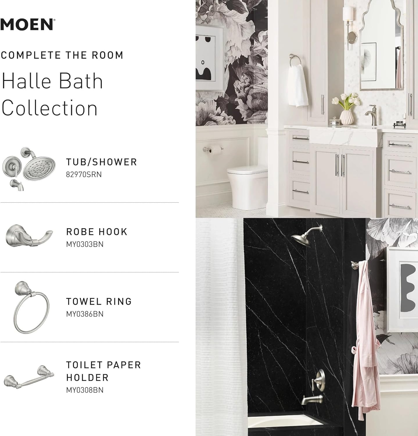 image:imageMoen Halle Spot Resist Brushed Nickel Tub and Shower Trim Kit Featuring Showerhead Lever Handle and Tub Spout with PosiTemp Valve Included 82970SRNSpot Resist Nickel