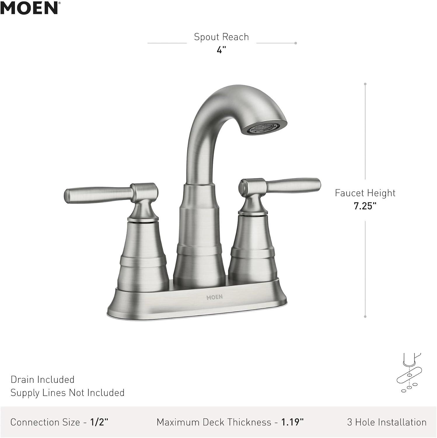 image:imageMoen Halle Spot Resist Brushed Nickel TwoHandle Centerset Bathroom Sink Faucet with Drain Assembly 84971SRNChrome