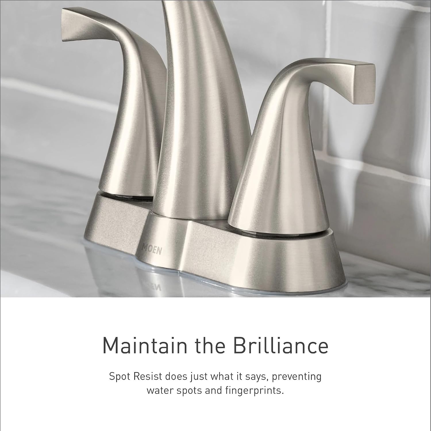 image:imageMoen Halle Spot Resist Brushed Nickel TwoHandle Centerset Bathroom Sink Faucet with Drain Assembly 84971SRNSpot Resist Nickel