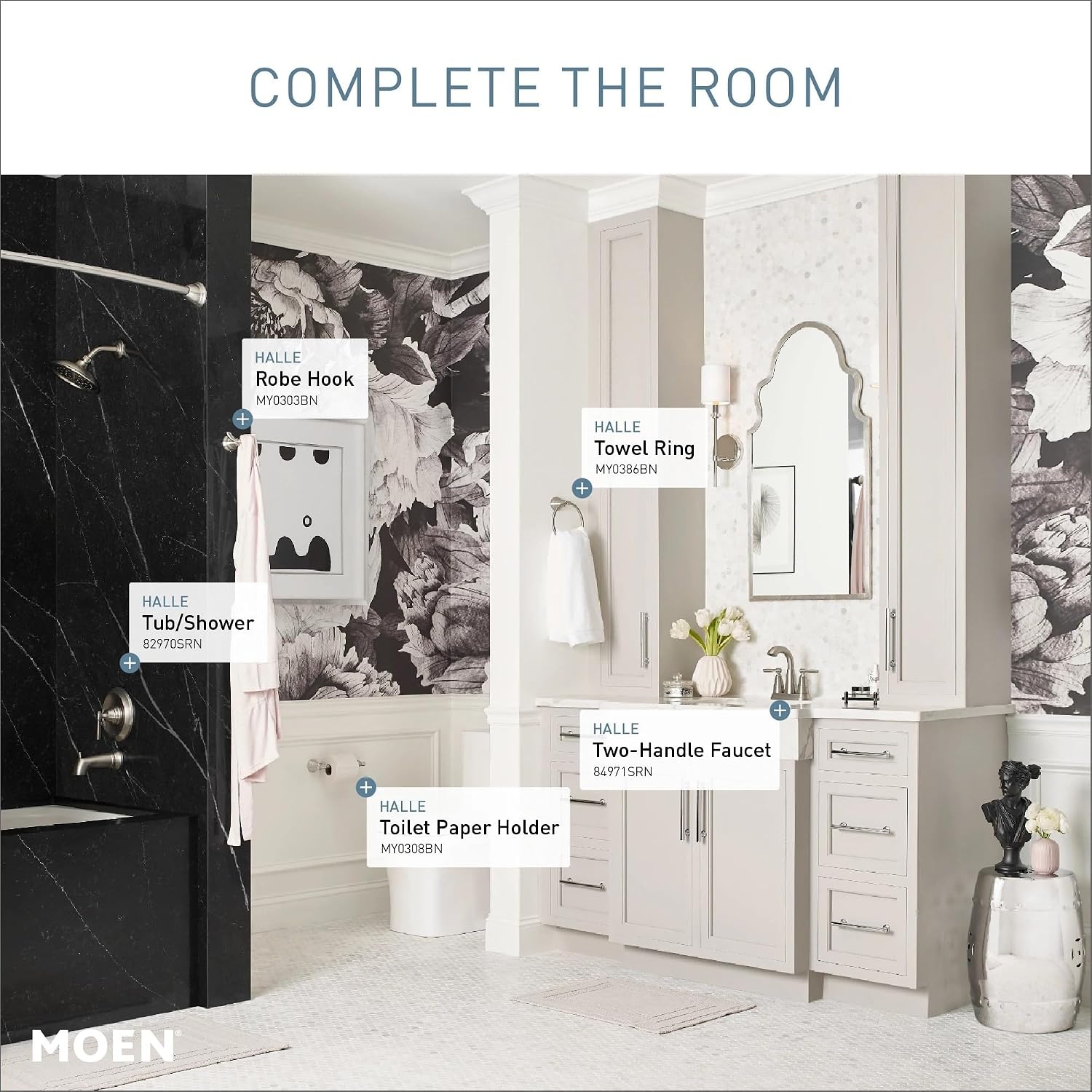 image:imageMoen Halle Spot Resist Brushed Nickel TwoHandle Centerset Bathroom Sink Faucet with Drain Assembly 84971SRNSpot Resist Nickel