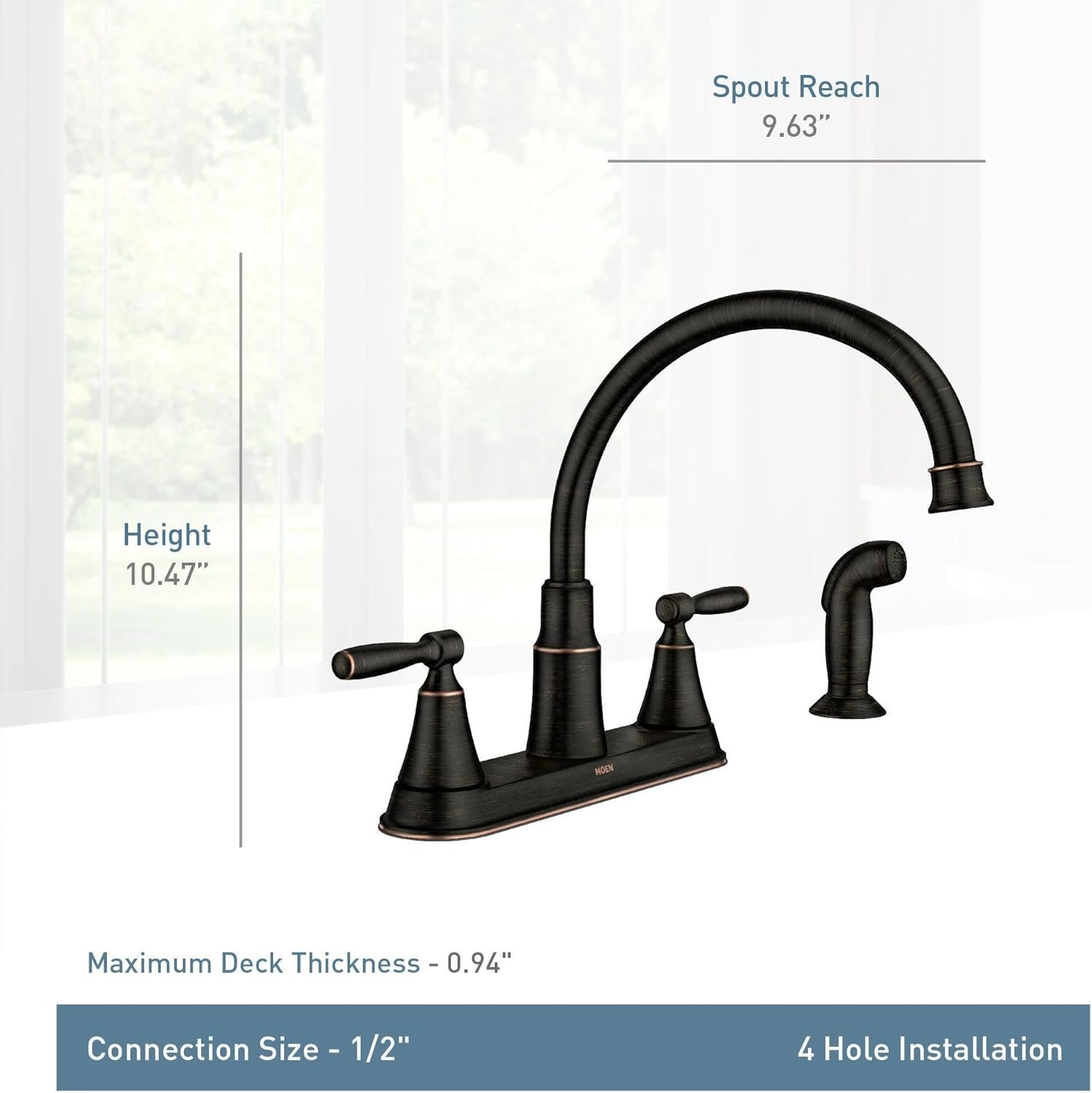 image:imageMoen Hutchinson Mediterranean Bronze 2Handle HighArc Kitchen Faucet with Side Sprayer 87048BRB
