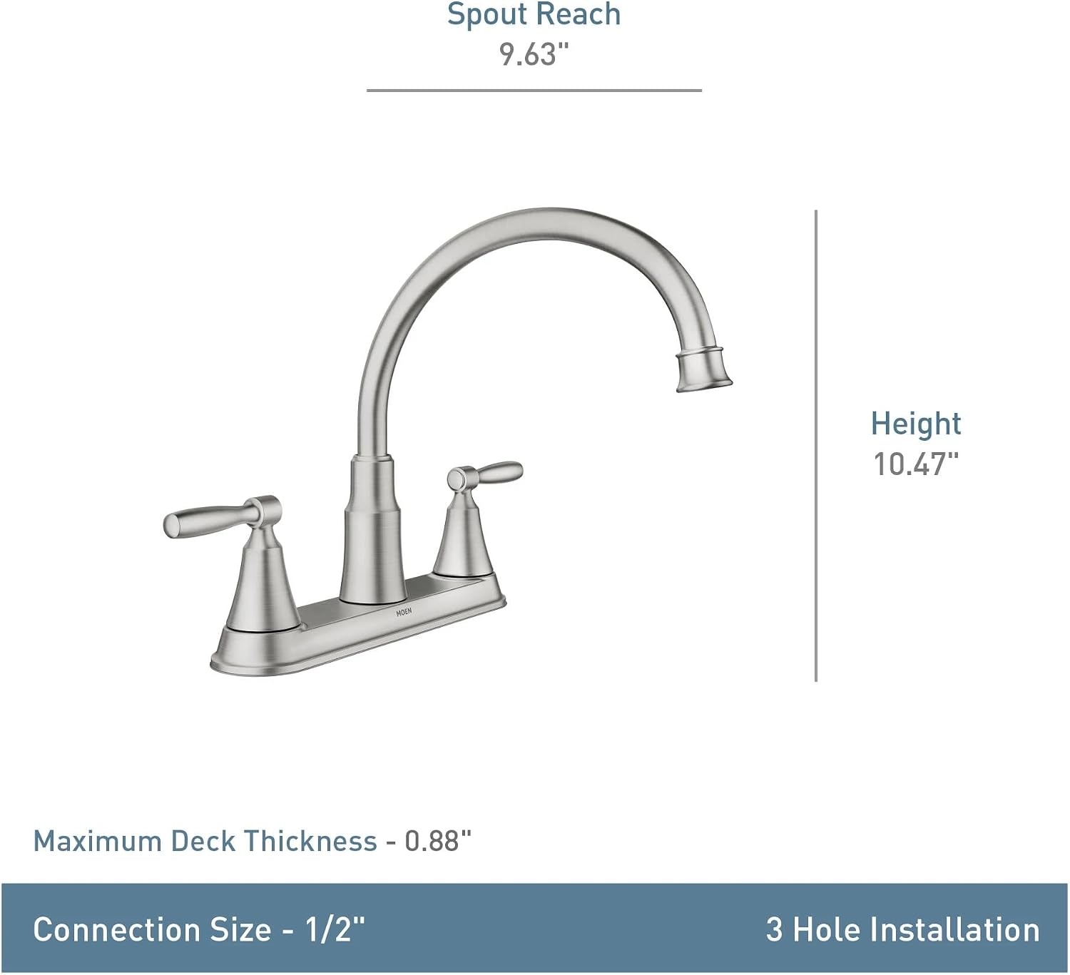 image:imageMoen Hutchinson Spot Resist Stainless 2Handle Kitchen Sink Faucet 87239SRS
