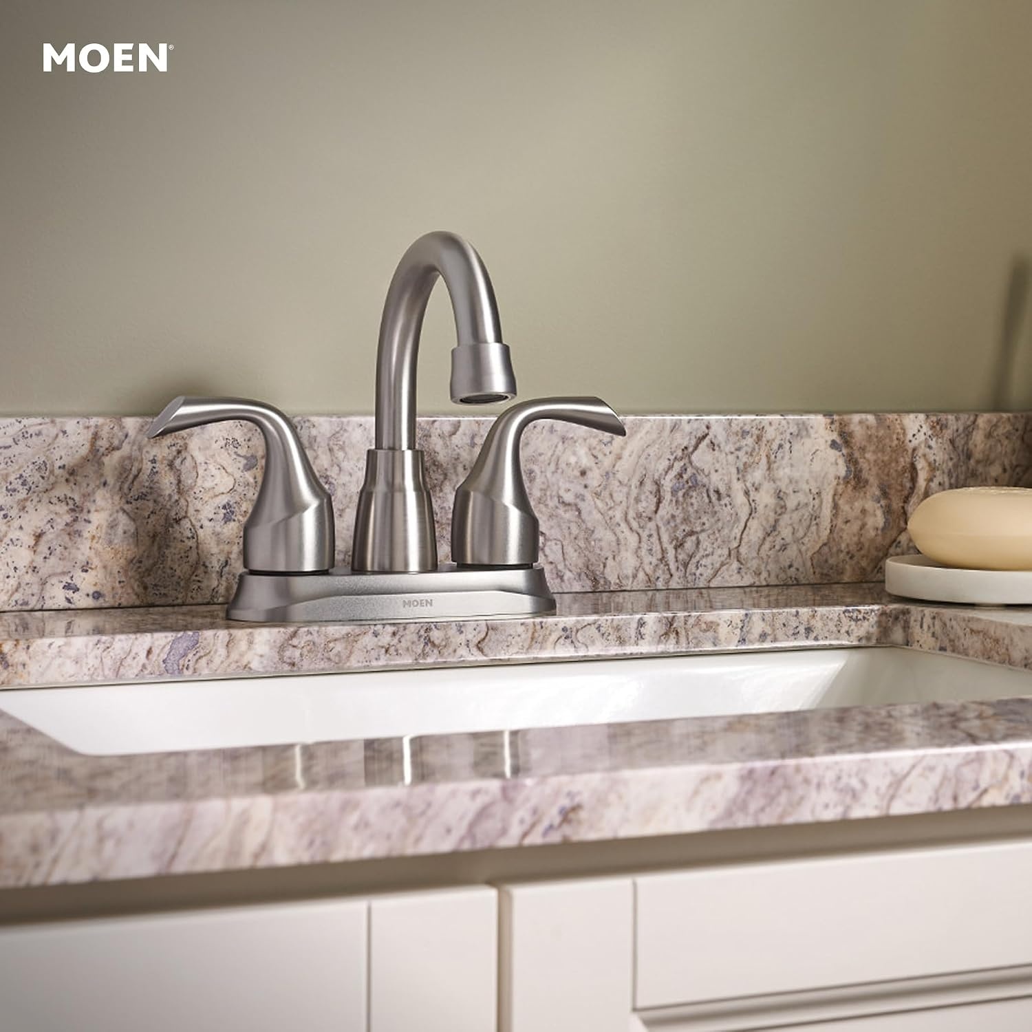 image:imageMoen Idora Chrome TwoHandle Centerset Bathroom Sink Faucet with Drain Assembly 84115Brushed Nickel