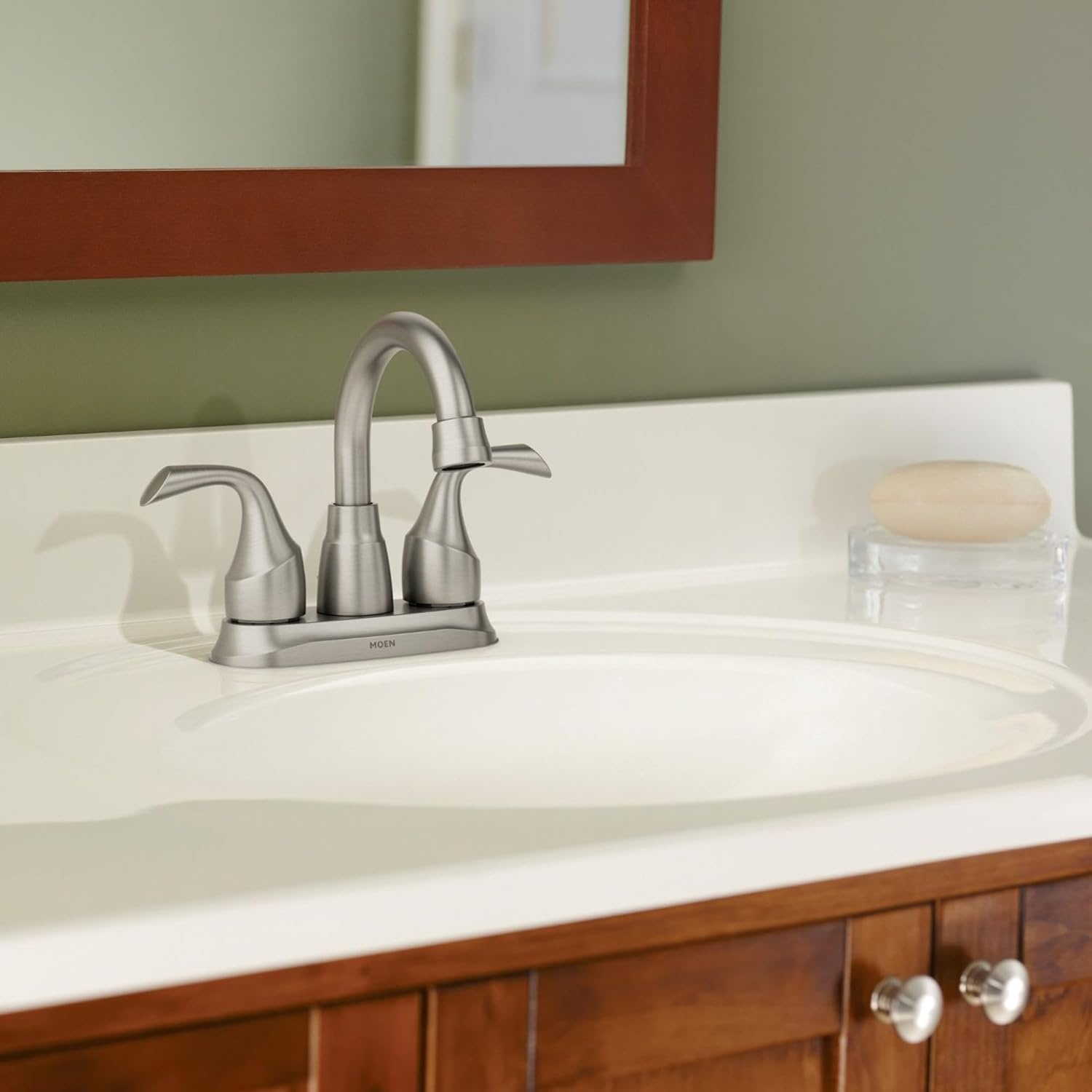image:imageMoen Idora Chrome TwoHandle Centerset Bathroom Sink Faucet with Drain Assembly 84115Brushed Nickel