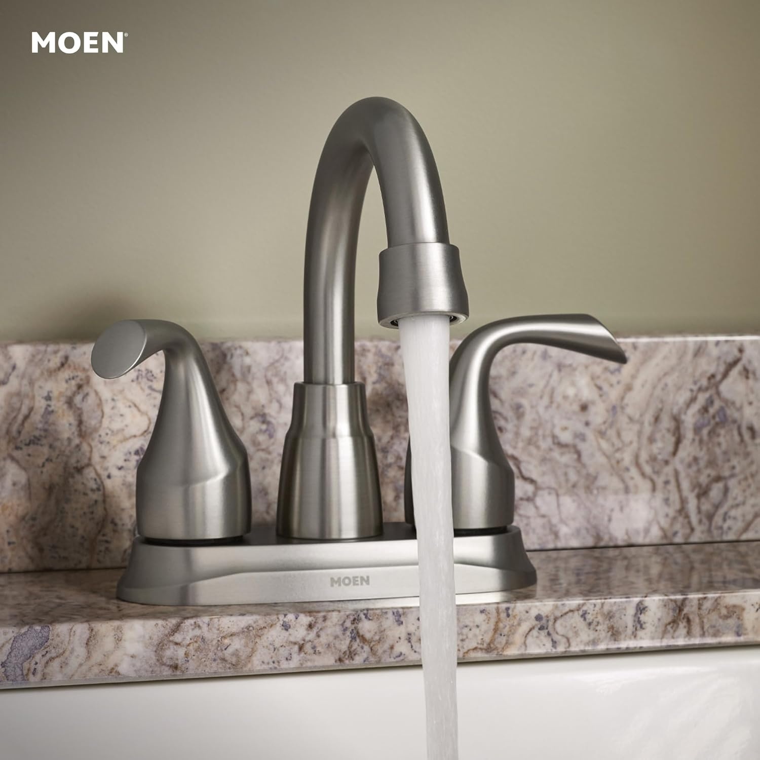 image:imageMoen Idora Chrome TwoHandle Centerset Bathroom Sink Faucet with Drain Assembly 84115Brushed Nickel