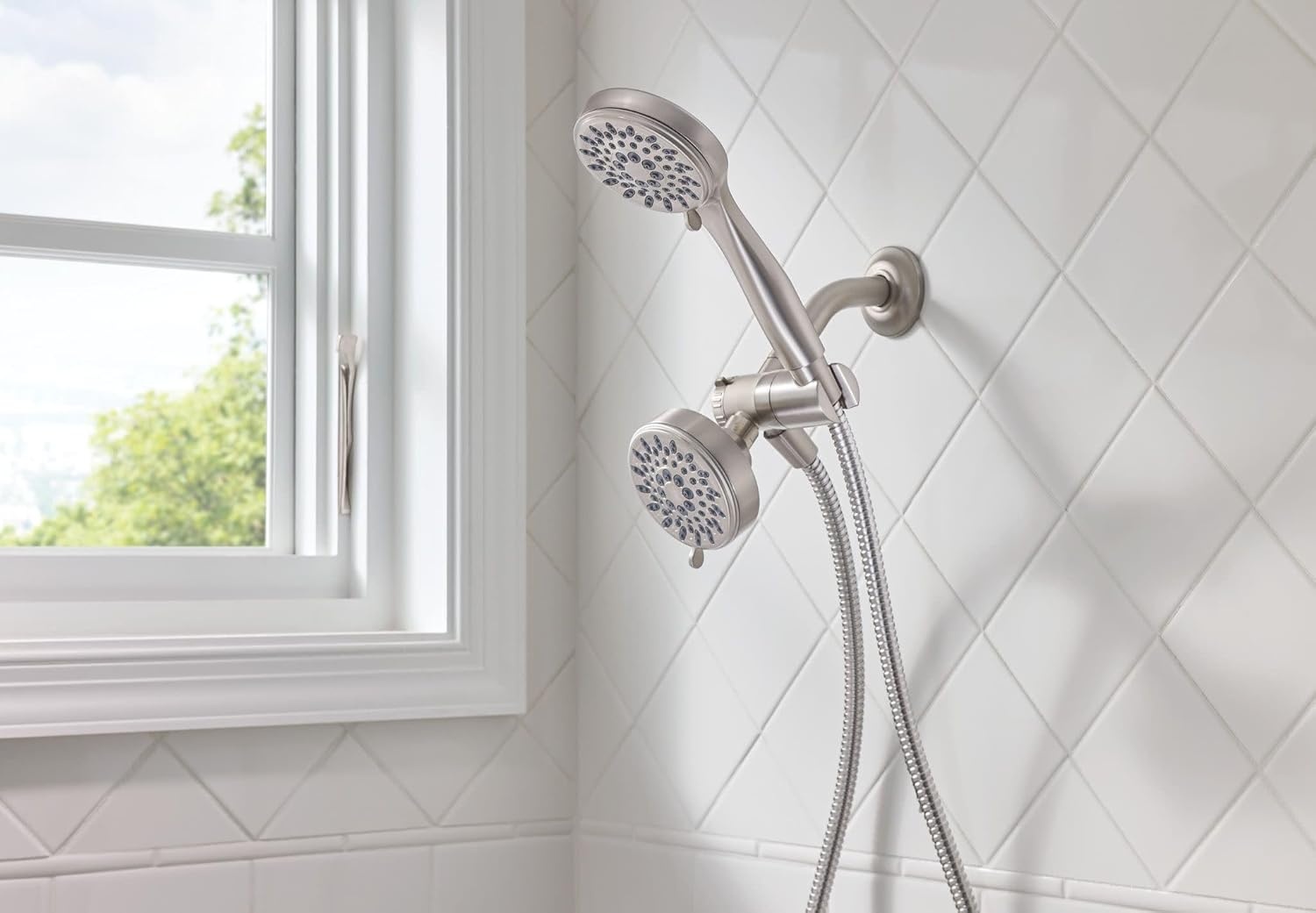 image:imageMoen Ignite Brushed Nickel FiveFunction 334 Diameter 5Function Shower Spray Head with Handheld Showerhead 20016SRNPack of 1