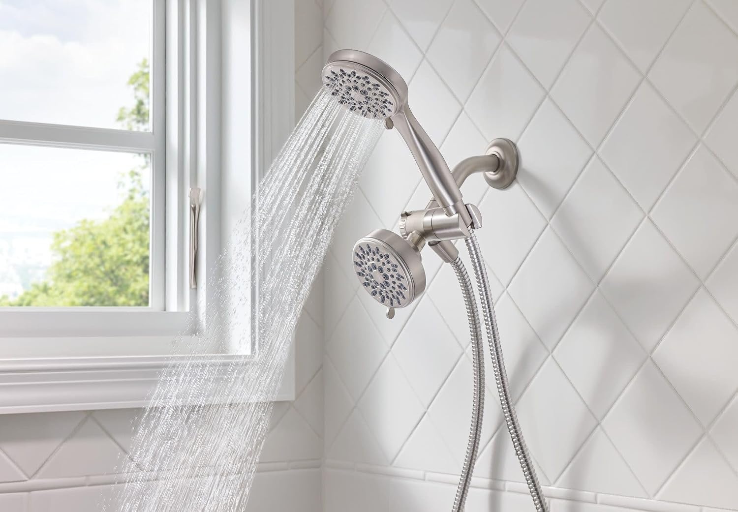 image:imageMoen Ignite Brushed Nickel FiveFunction 334 Diameter 5Function Shower Spray Head with Handheld Showerhead 20016SRNPack of 1