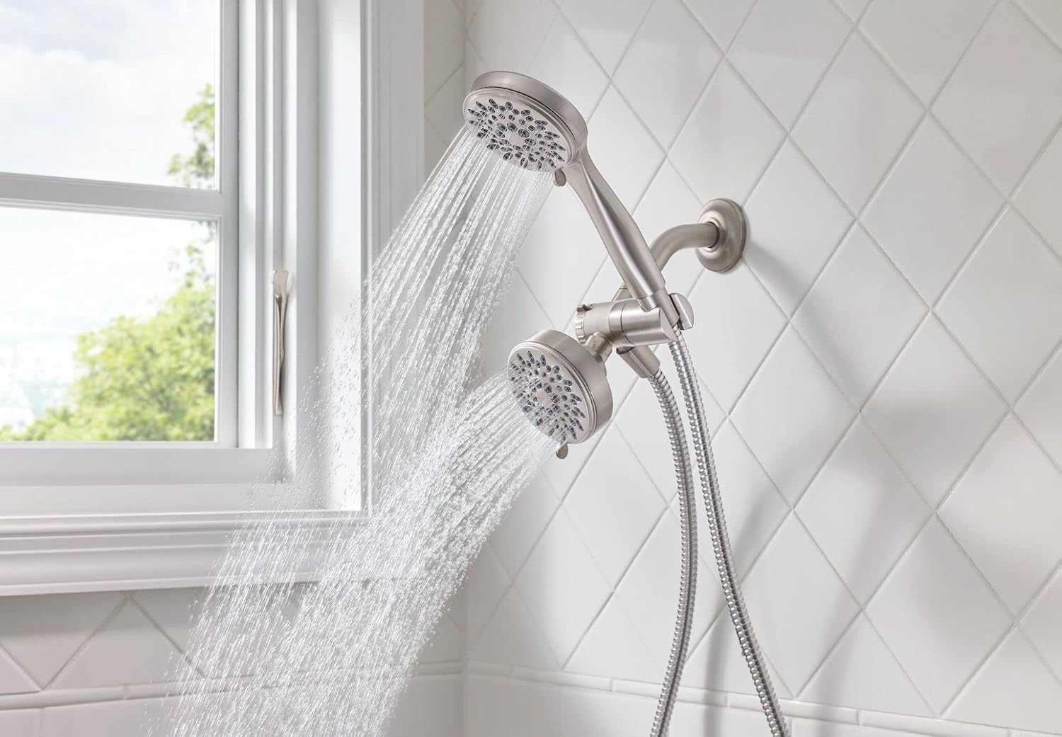 image:imageMoen Ignite Brushed Nickel FiveFunction 334 Diameter 5Function Shower Spray Head with Handheld Showerhead 20016SRNPack of 2