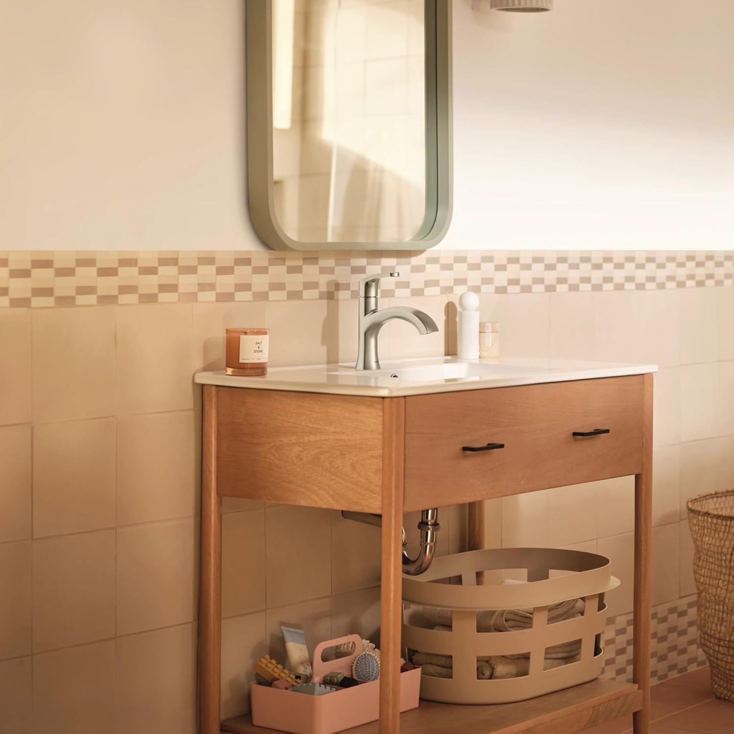 image:imageMoen Karis Spot Resist Brushed Nickel OneHandle Single Hole Bathroom Sink Faucet with Optional Deck Plate 84346SRNBrushed Nickel