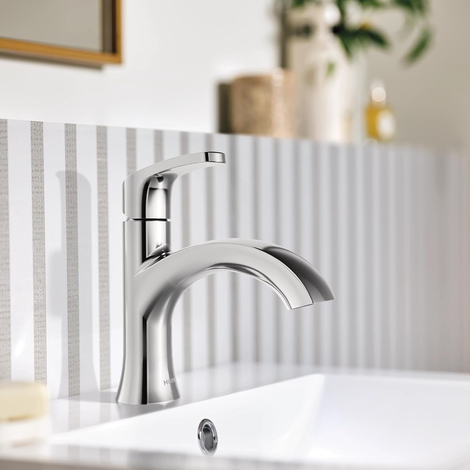 image:imageMoen Karis Spot Resist Brushed Nickel OneHandle Single Hole Bathroom Sink Faucet with Optional Deck Plate 84346SRNChrome