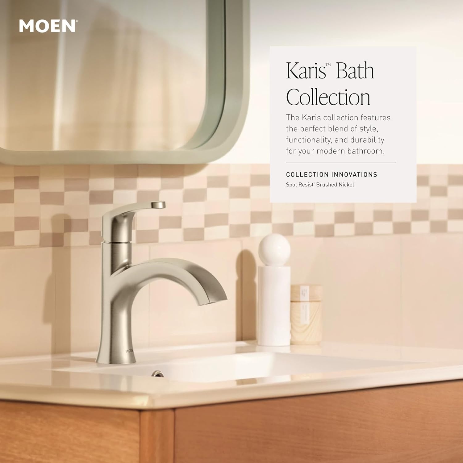 image:imageMoen Karis Spot Resist Brushed Nickel OneHandle Single Hole Bathroom Sink Faucet with Optional Deck Plate 84346SRNChrome