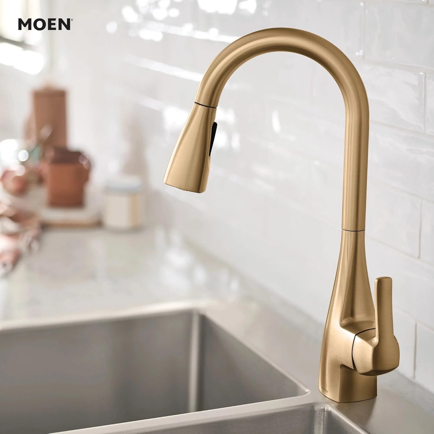 image:imageMoen Kiran Bronzed Gold OneHandle High Arc Pulldown Kitchen Faucet with Power Clean 87599BZGBronzed Gold
