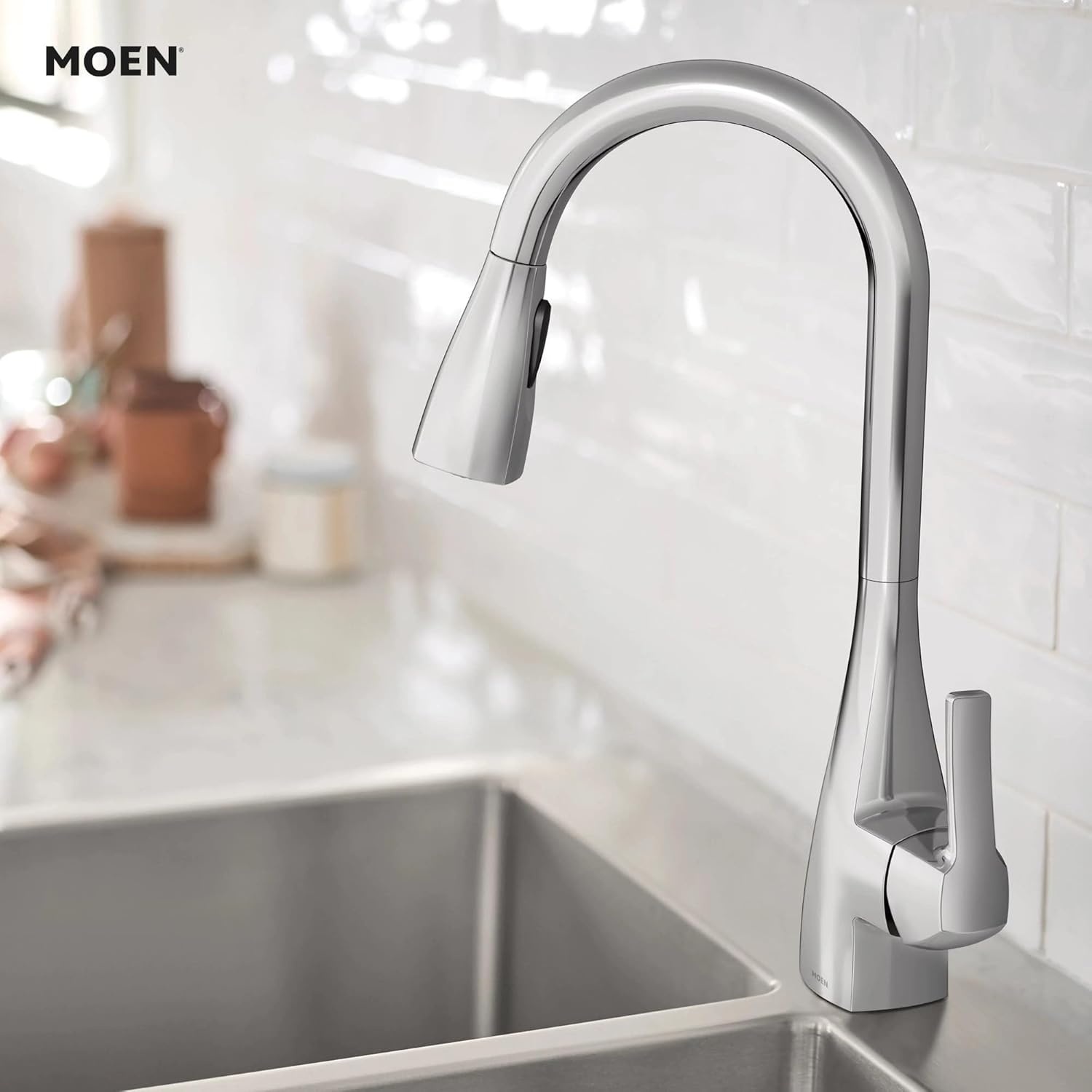 image:imageMoen Kiran Bronzed Gold OneHandle High Arc Pulldown Kitchen Faucet with Power Clean 87599BZGChrome