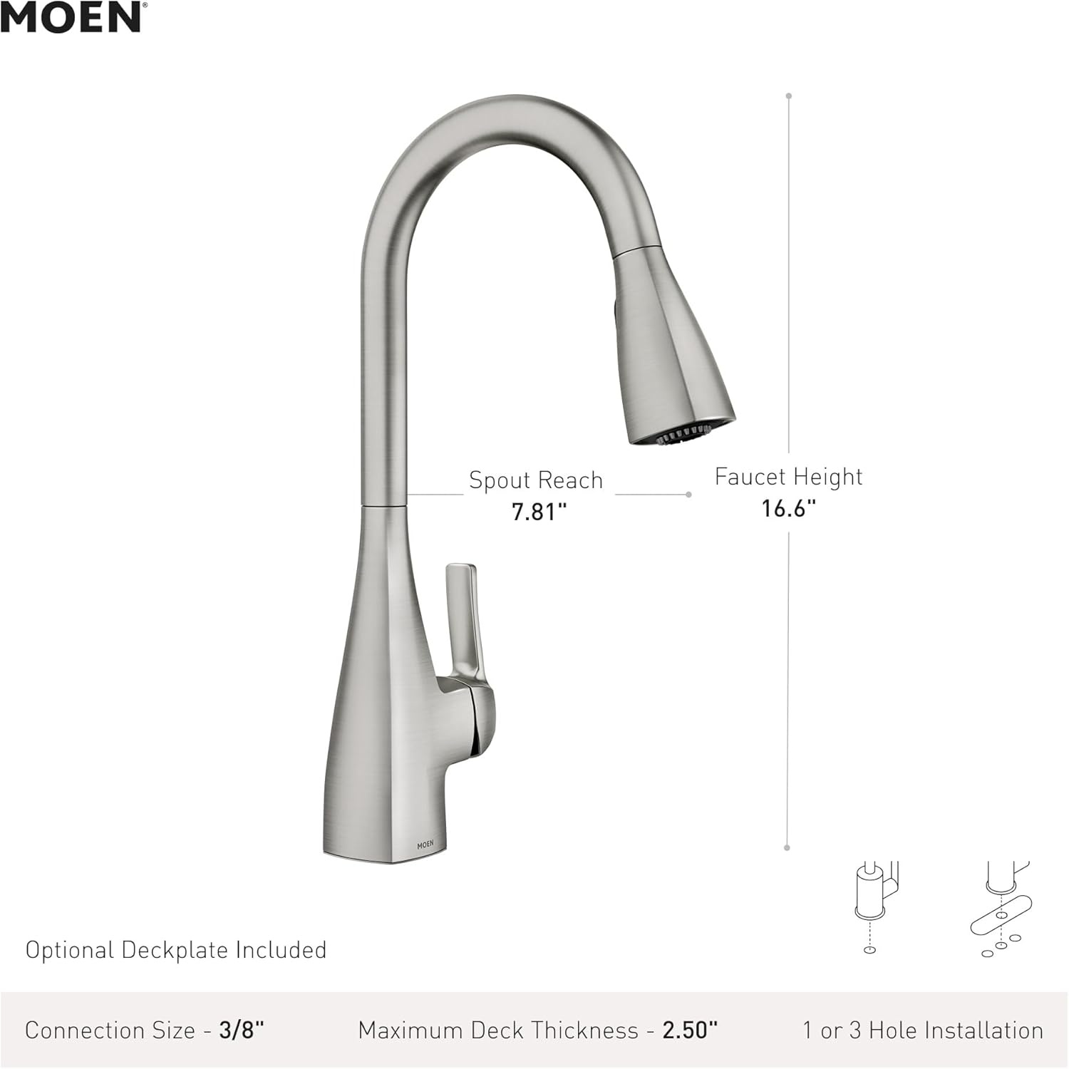 image:imageMoen Kiran Bronzed Gold OneHandle High Arc Pulldown Kitchen Faucet with Power Clean 87599BZGChrome