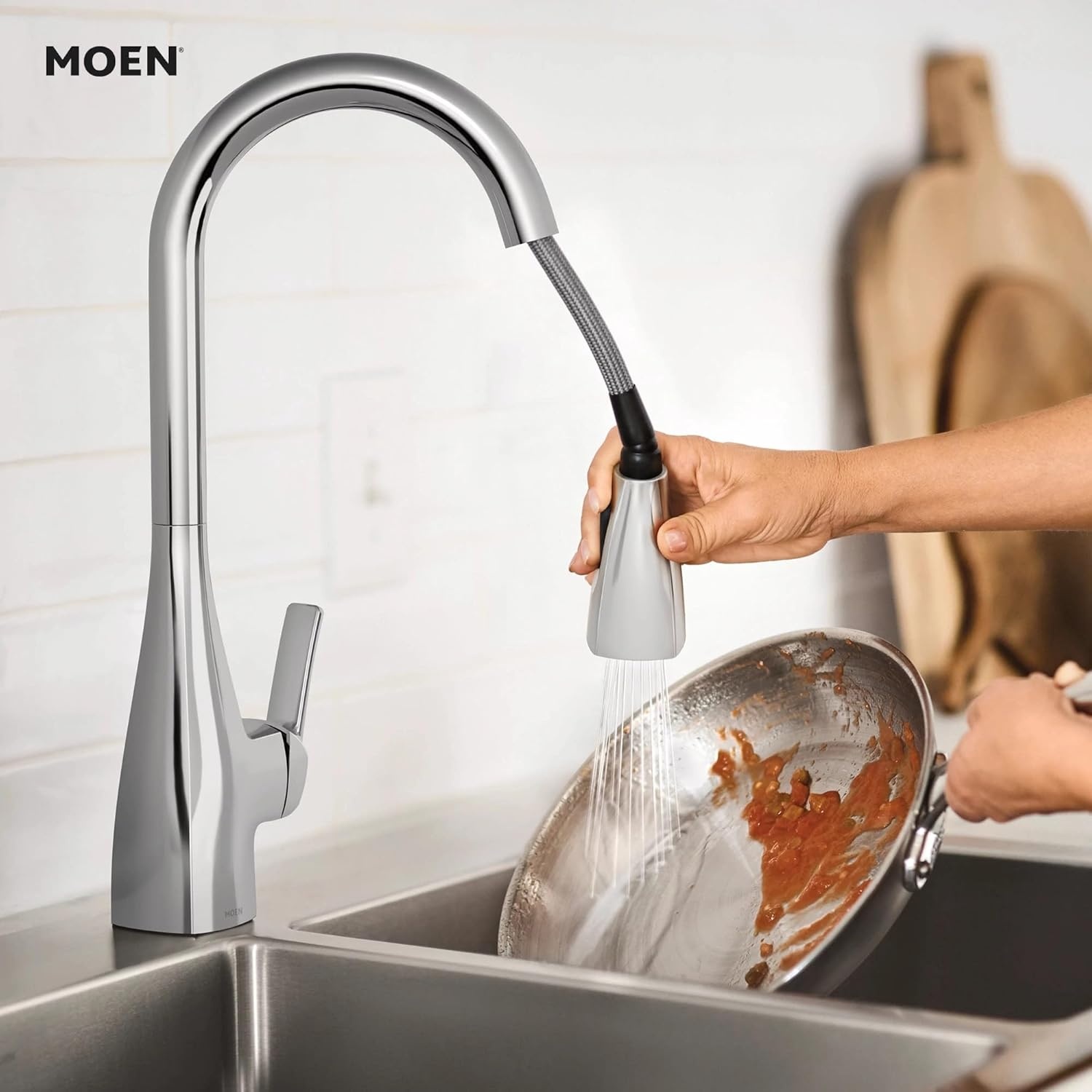 image:imageMoen Kiran Bronzed Gold OneHandle High Arc Pulldown Kitchen Faucet with Power Clean 87599BZGChrome