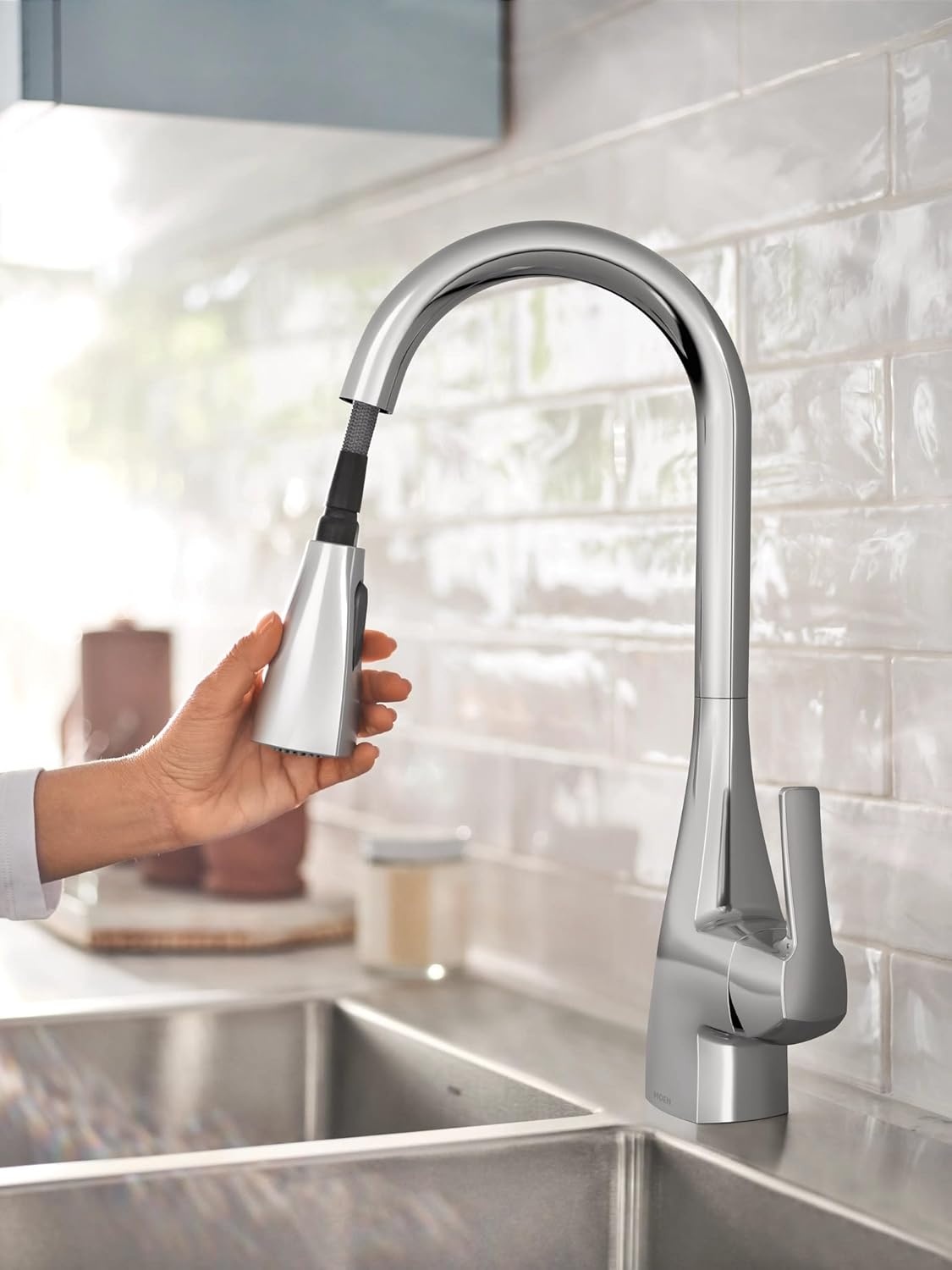 image:imageMoen Kiran Bronzed Gold OneHandle High Arc Pulldown Kitchen Faucet with Power Clean 87599BZGChrome